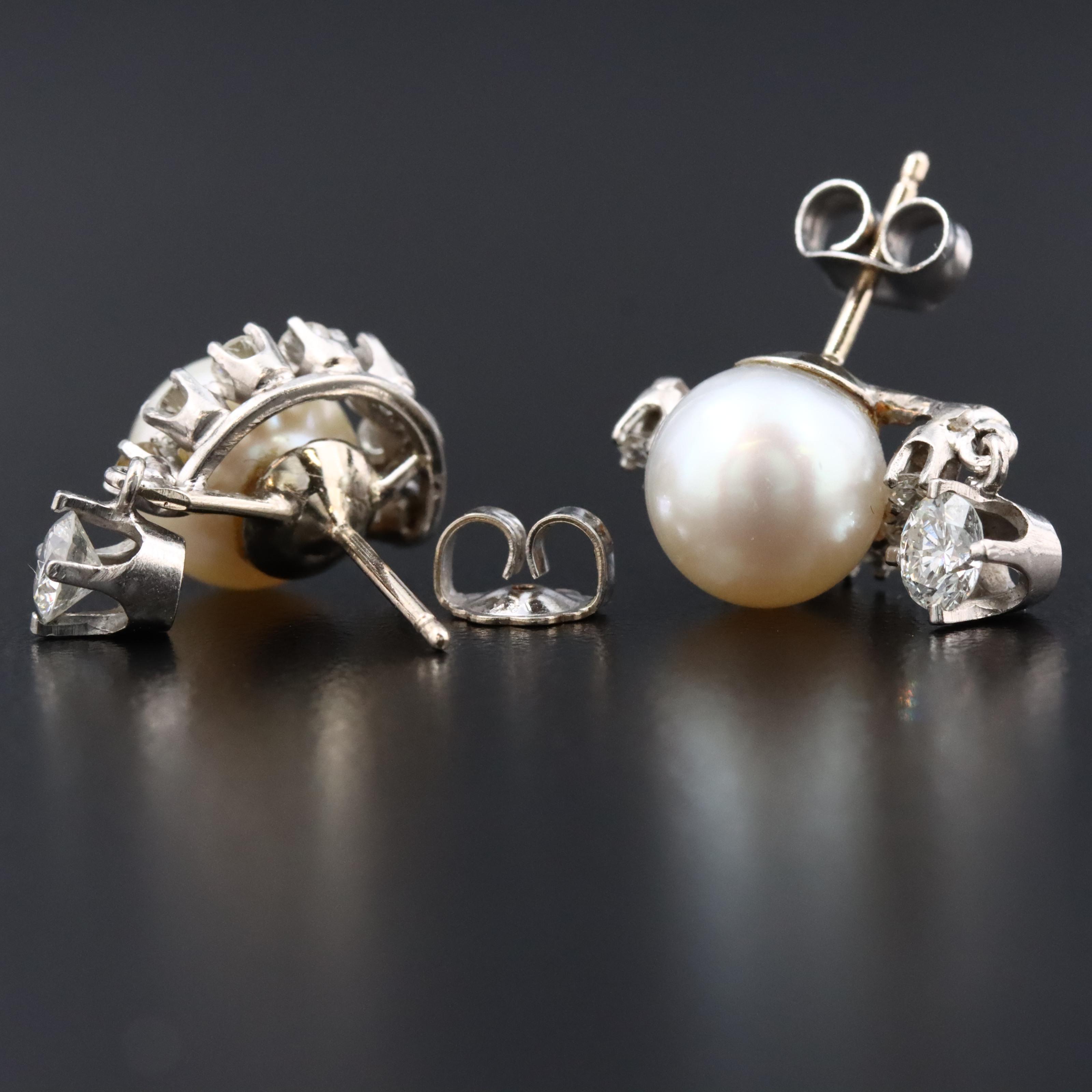 Palladium Pearl and 1.00 CTW Diamond Earrings