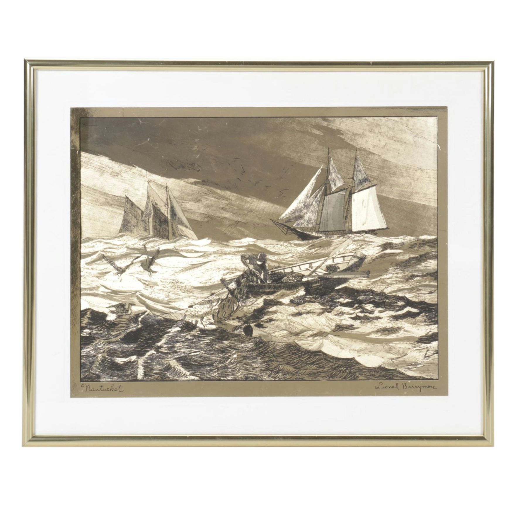Gold Foil Etching After Lionel Barrymore "Nantucket", Late 20th Century