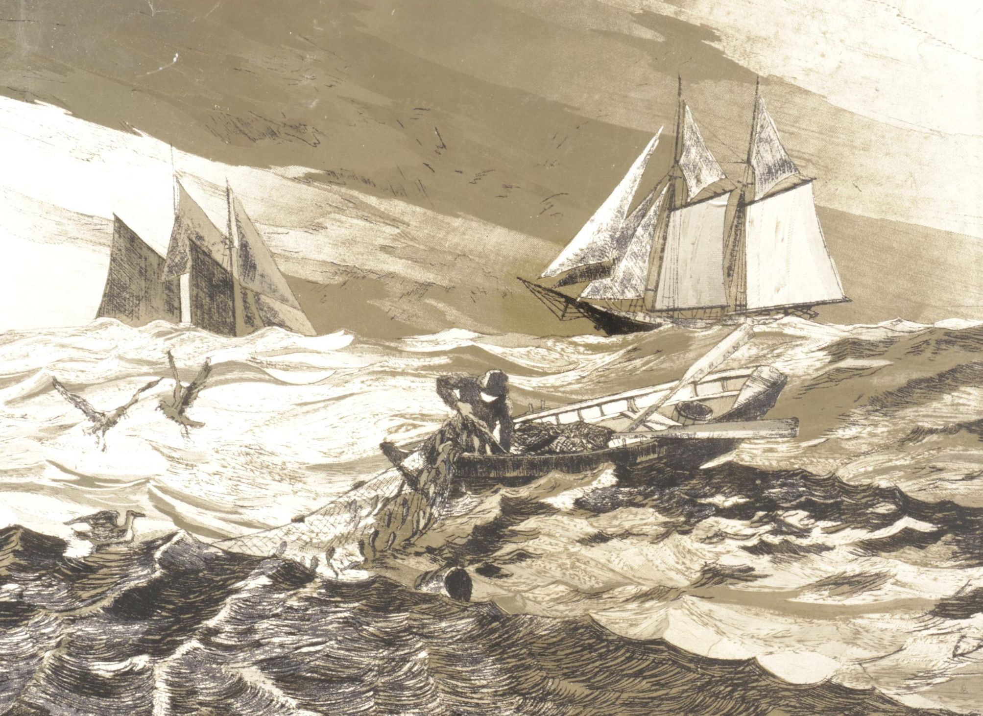 Gold Foil Etching After Lionel Barrymore "Nantucket", Late 20th Century