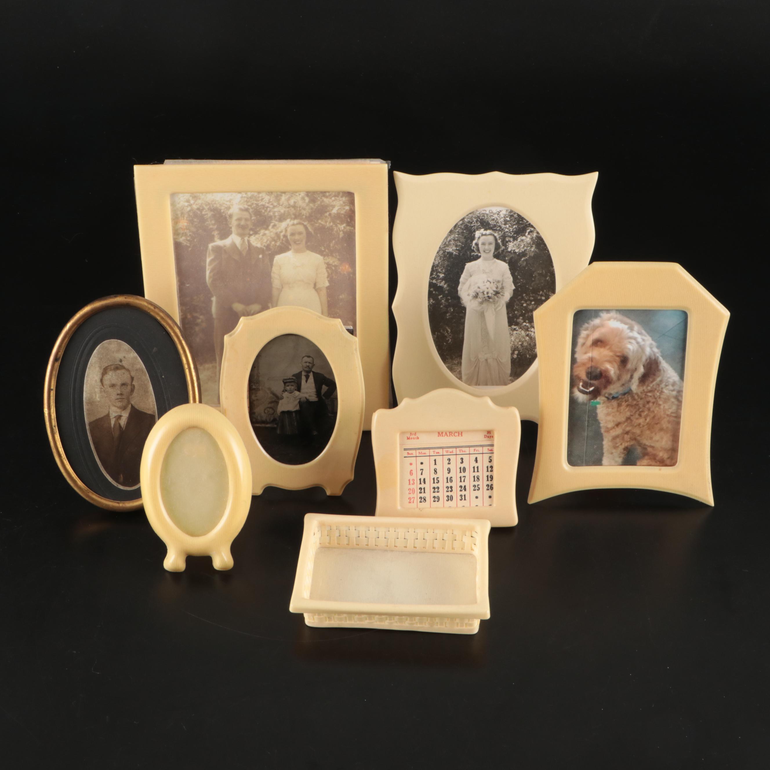 Photographs of Men and Women in Celluloid Frames with Dish