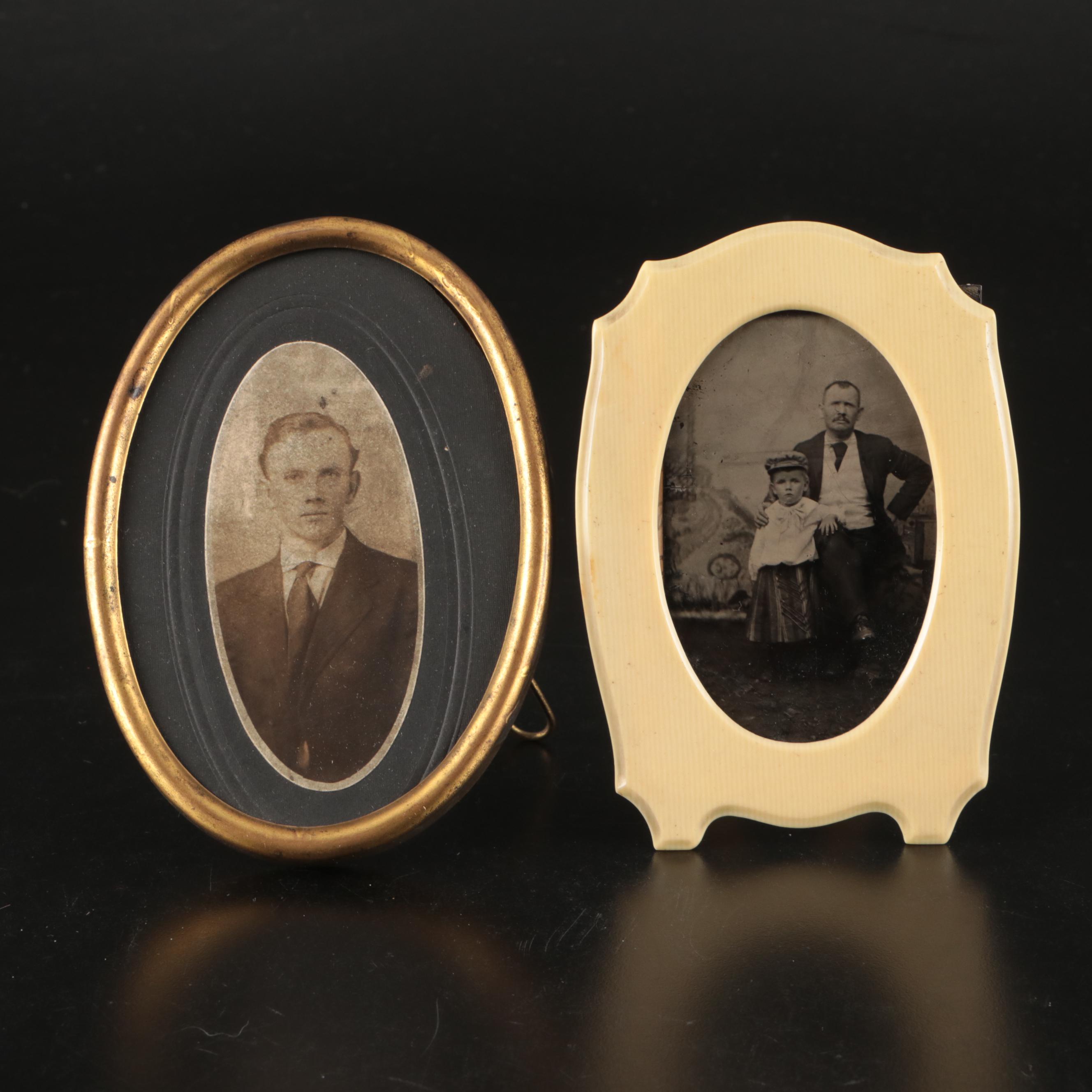 Photographs of Men and Women in Celluloid Frames with Dish