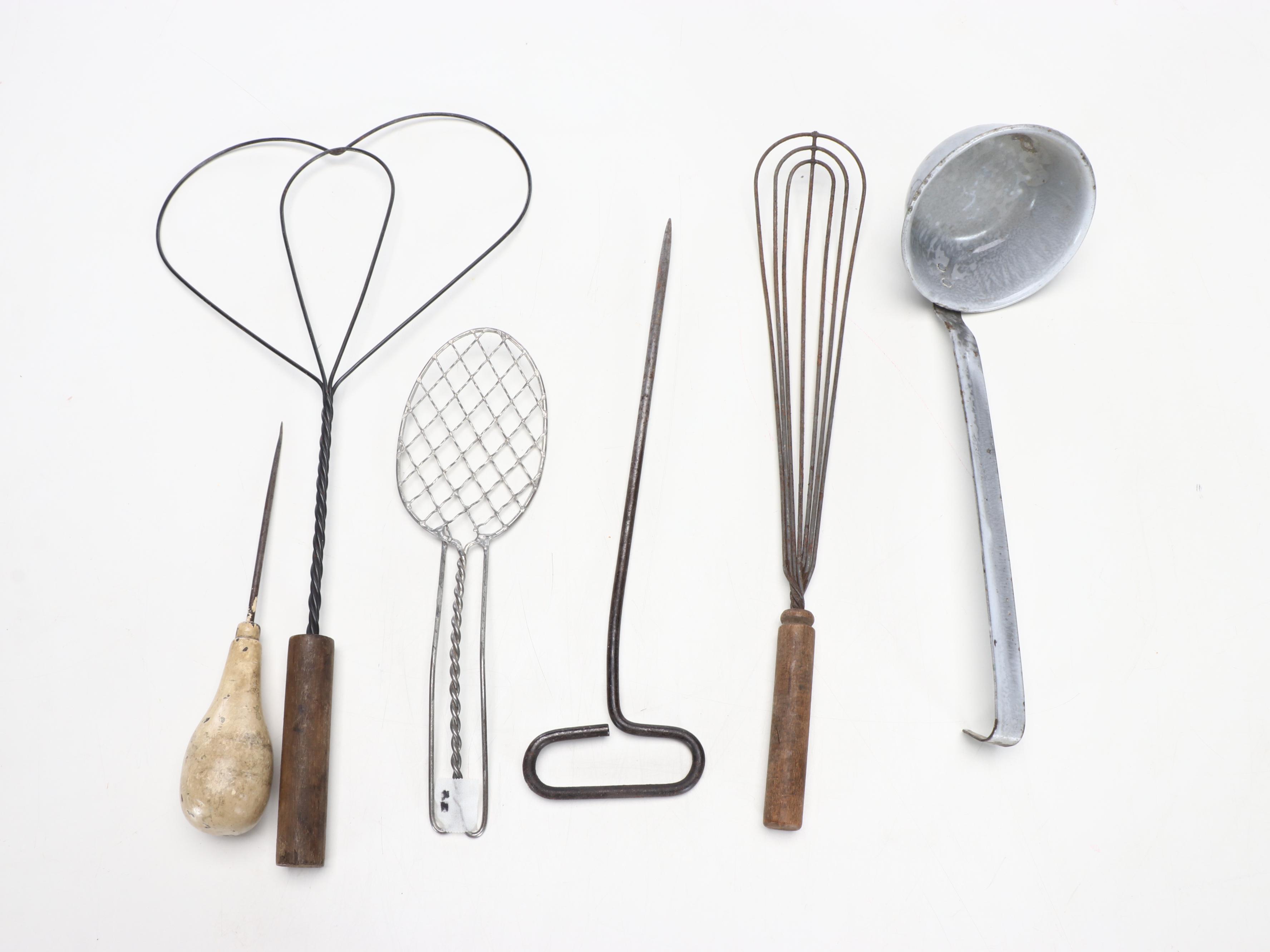 Vintage Wooden Rolling Pins with Other Kitchen Utensils