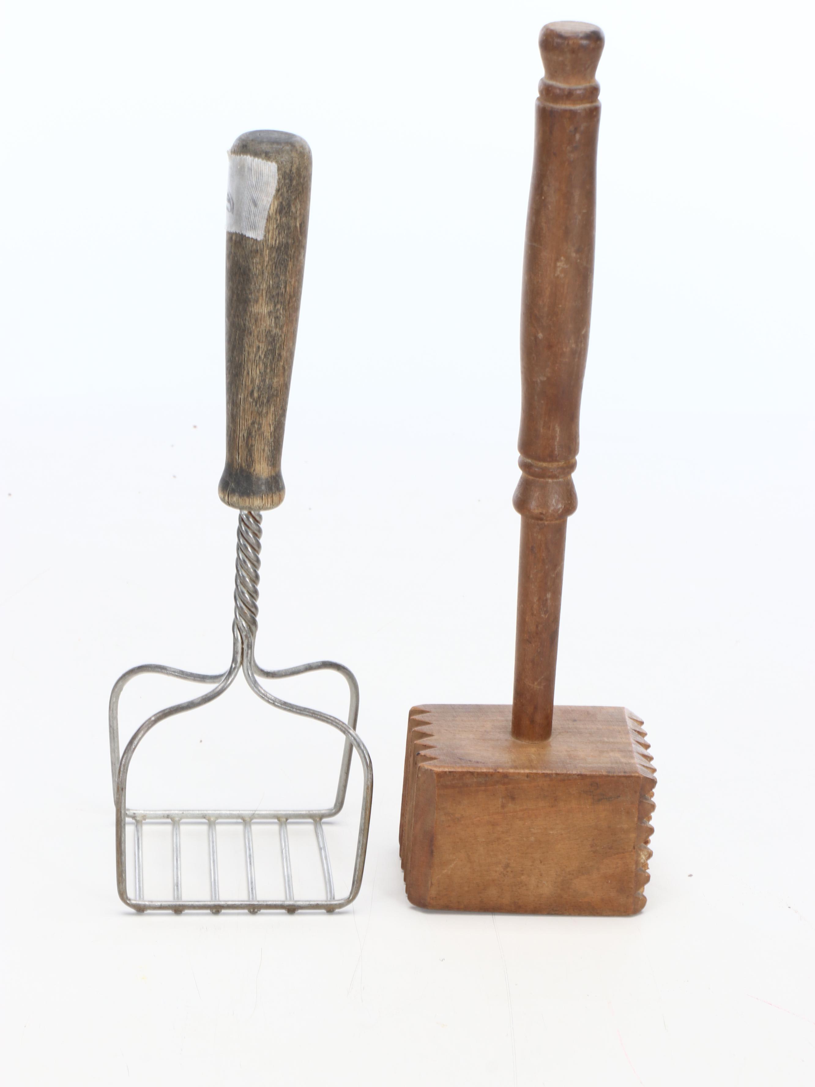 Vintage Wooden Rolling Pins with Other Kitchen Utensils