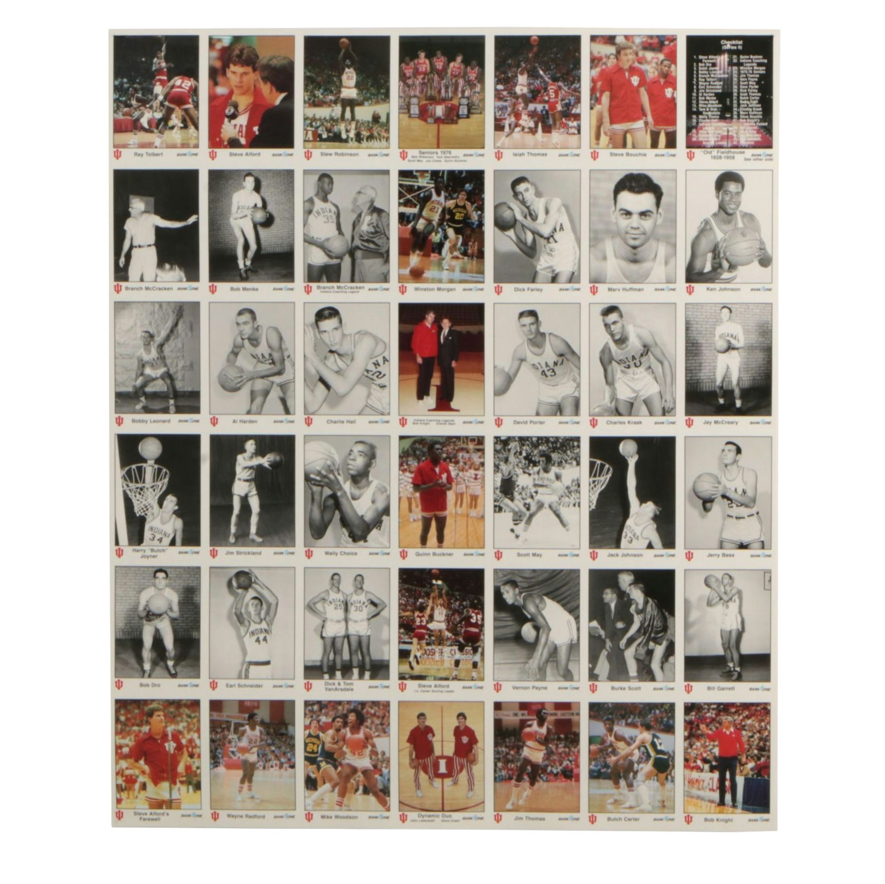 Bank One's All-Time Greats of I.U. Basketball Series I Two-Sided Sheet of Cards