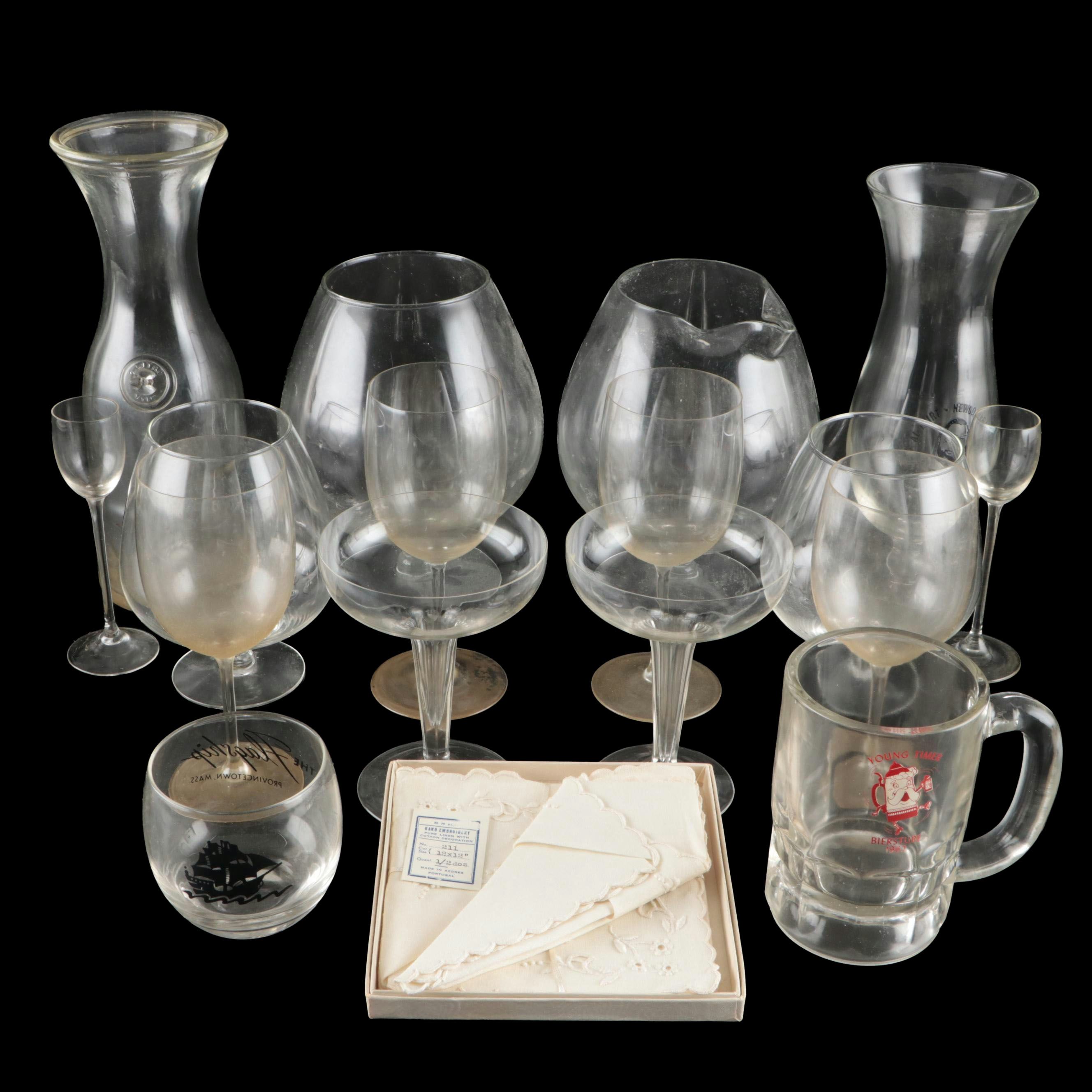 Vintage Hurricane Glasses with Other Glasses and Table Linens