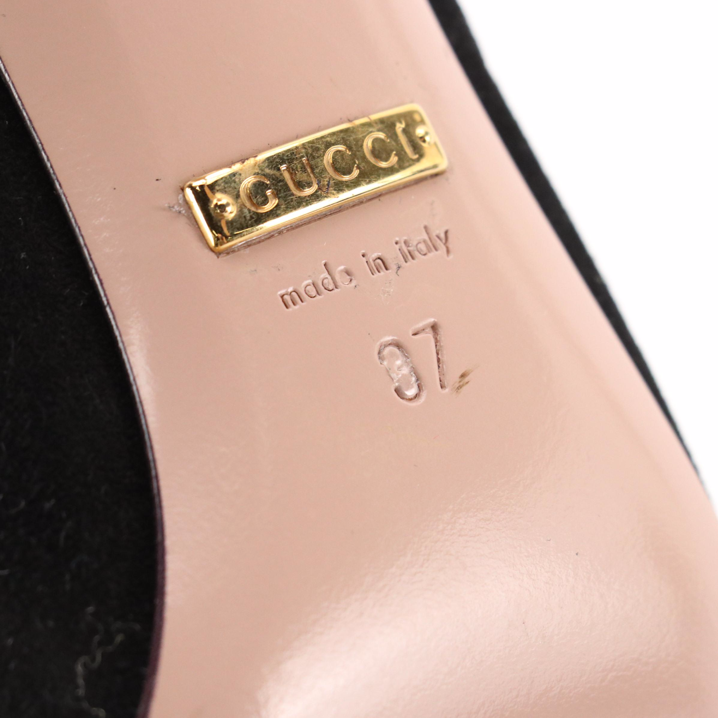 Gucci Crystal Horsebit Pointed-Toe Pumps in Black Suede