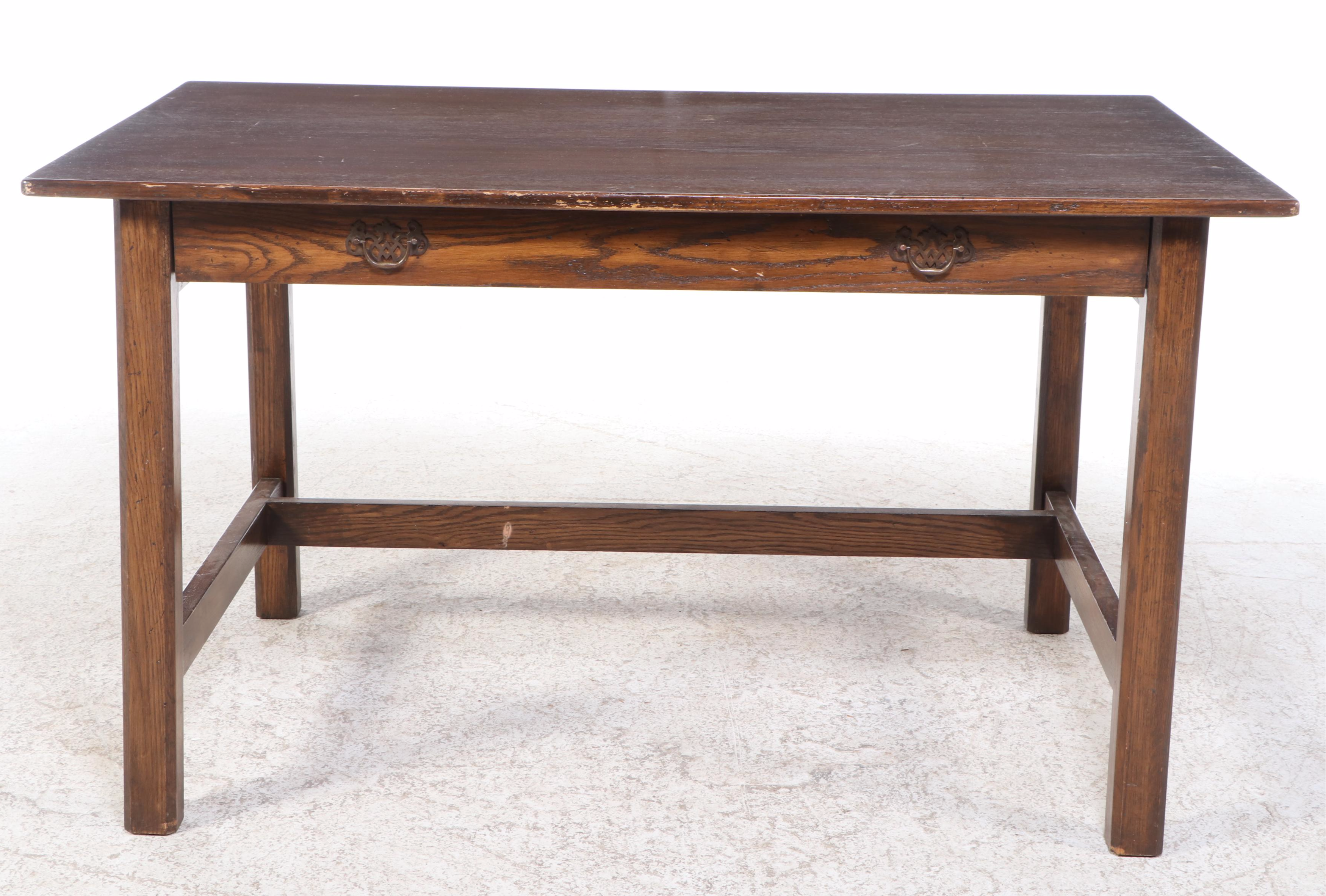 George III Style Oak Writing Table, 20th Century