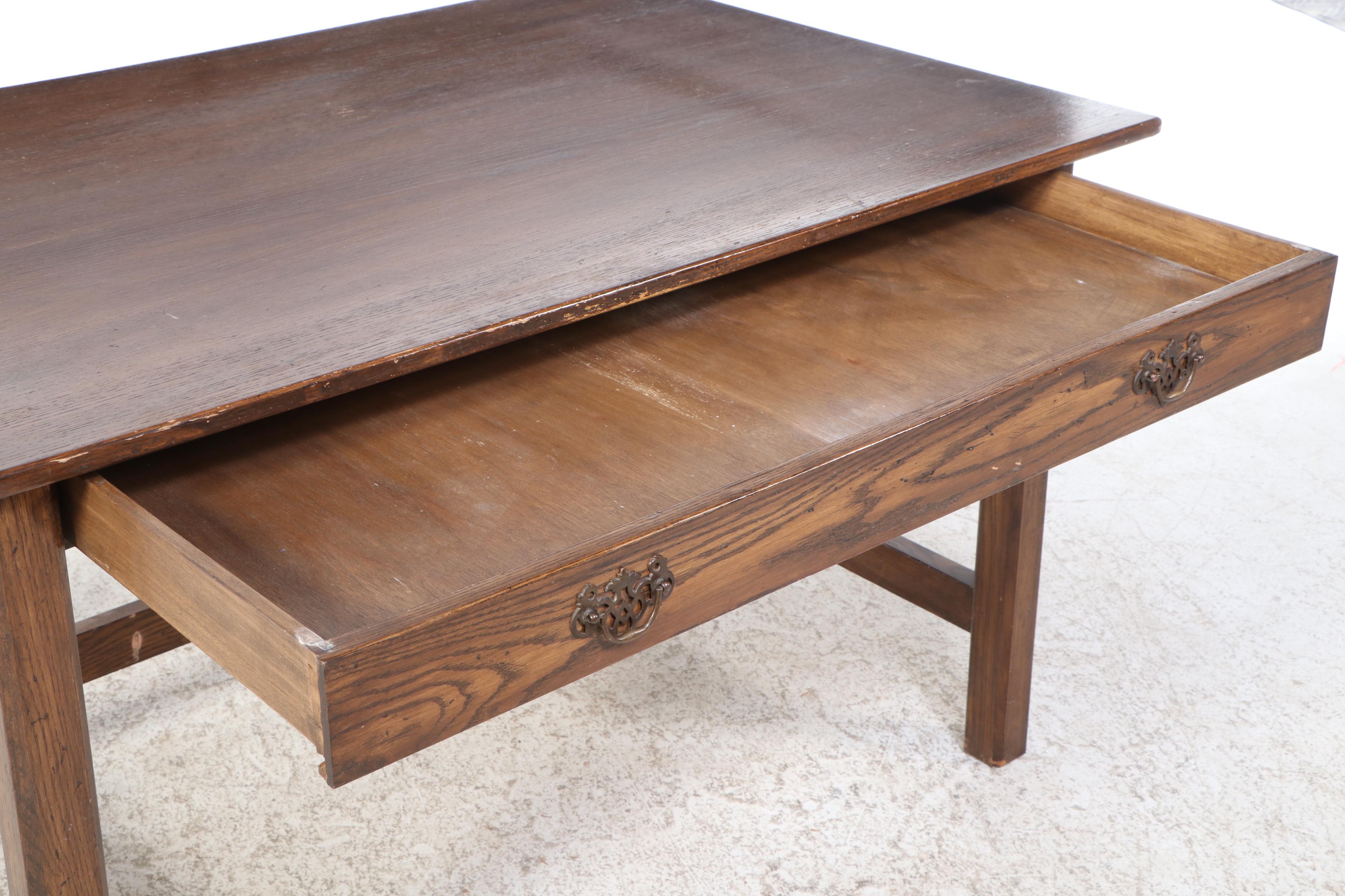 George III Style Oak Writing Table, 20th Century