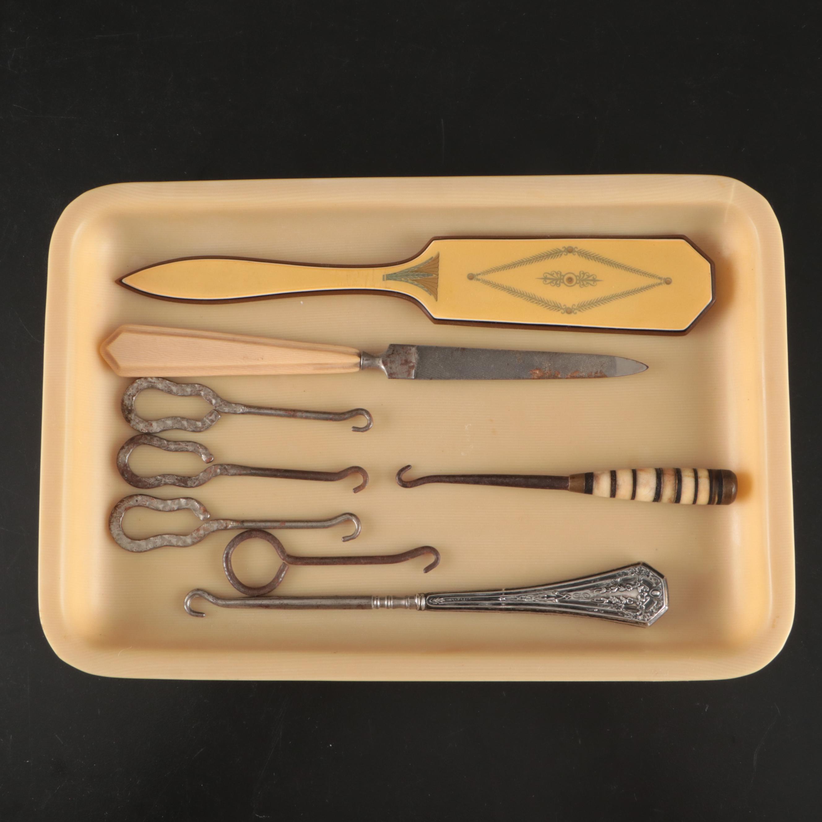 Art Deco French Ivory Candlesticks with Other Vanity Accessories