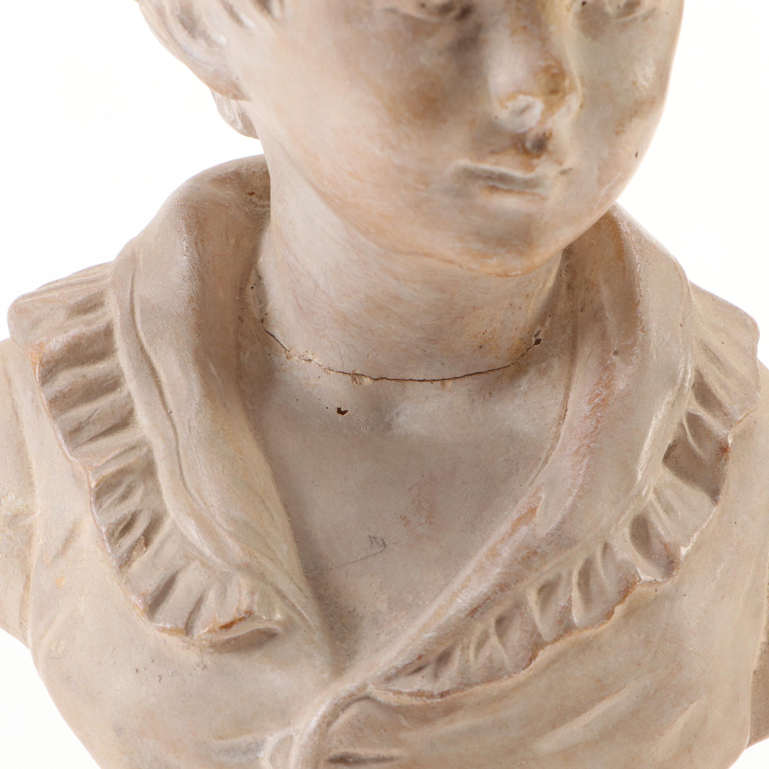 Boy and Girl Borghese Chalkware Busts After Jean-Antoine Houdon