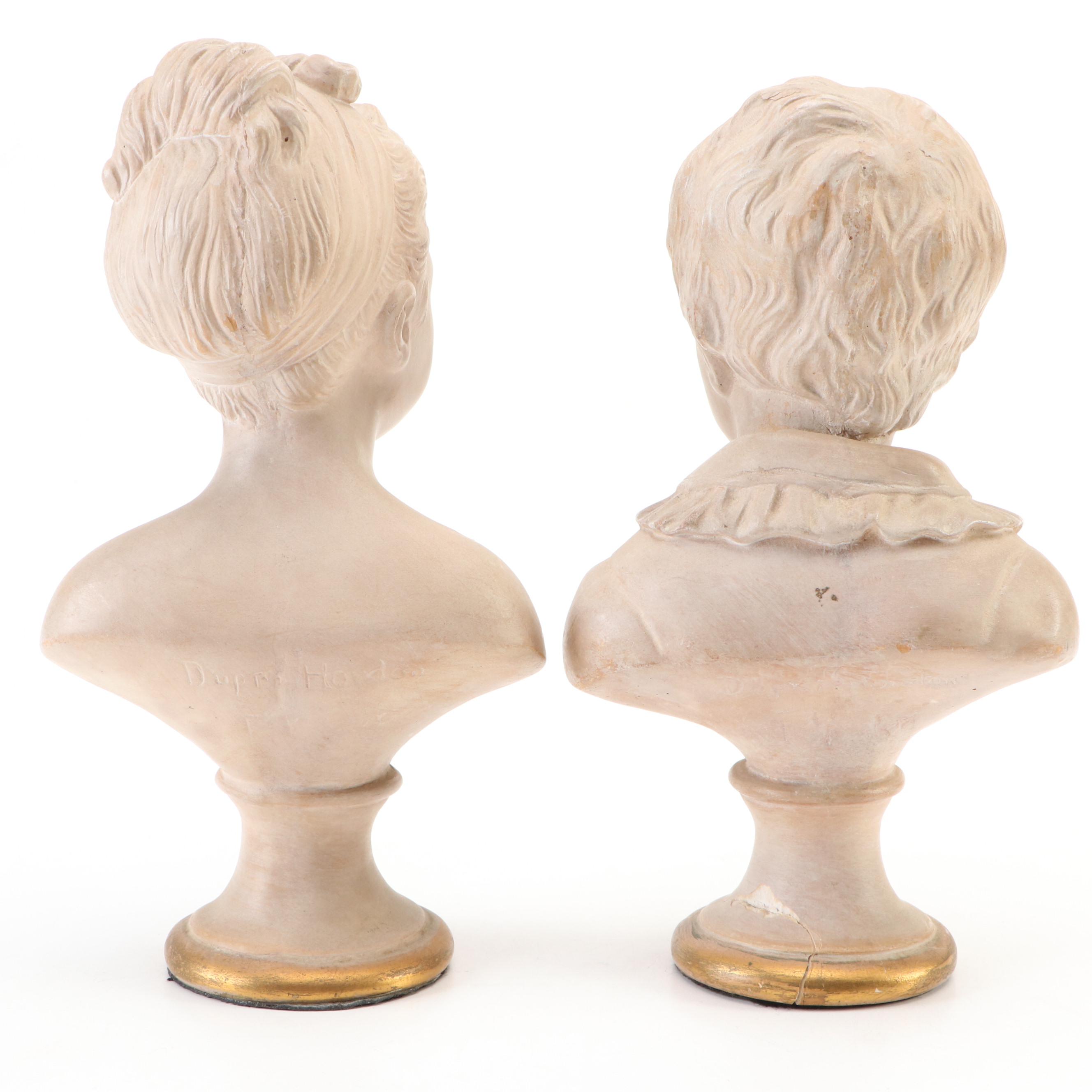 Boy and Girl Borghese Chalkware Busts After Jean-Antoine Houdon