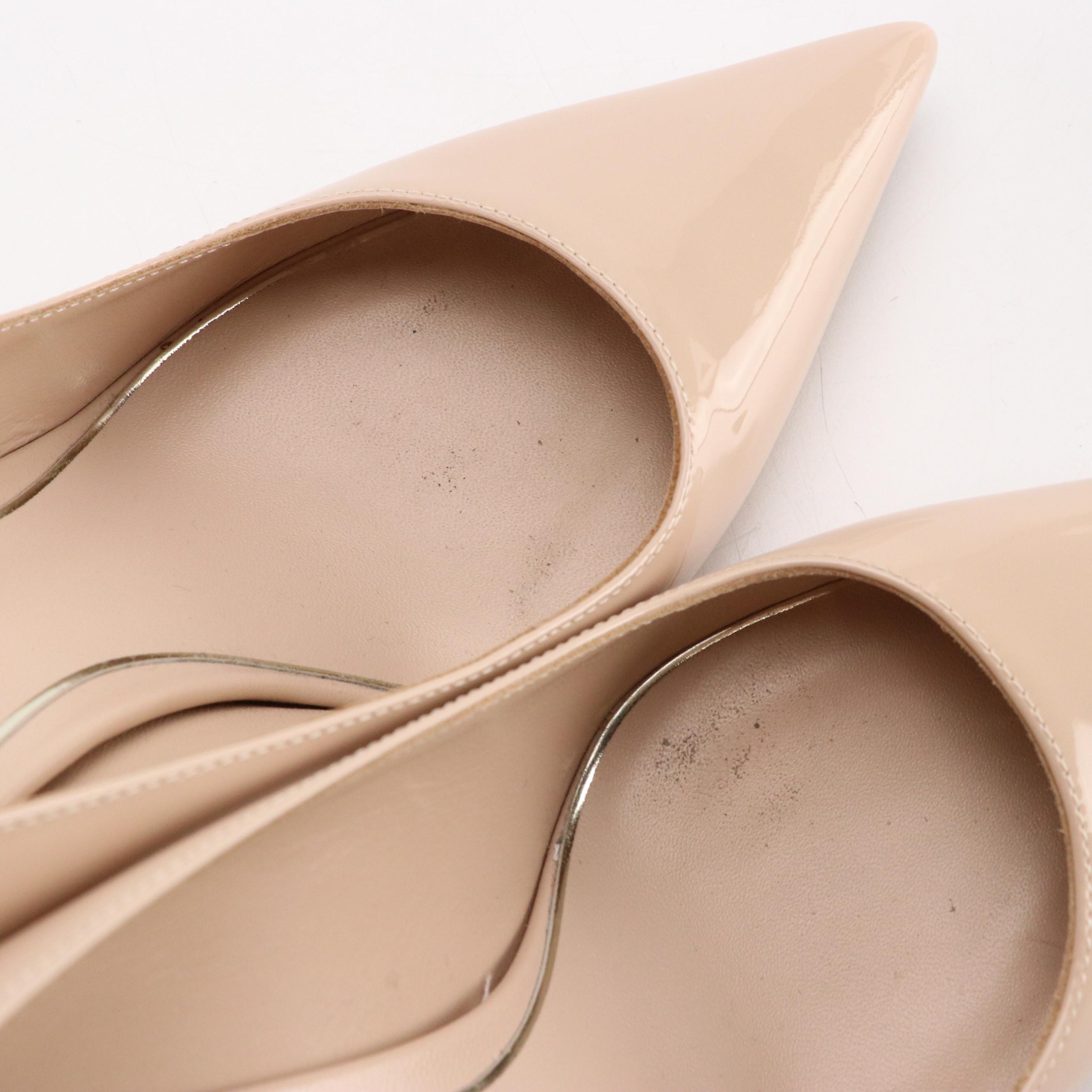 Valentino Garavani Pointed-Toe Pumps in Sand Patent Leather and Rockstud Accents