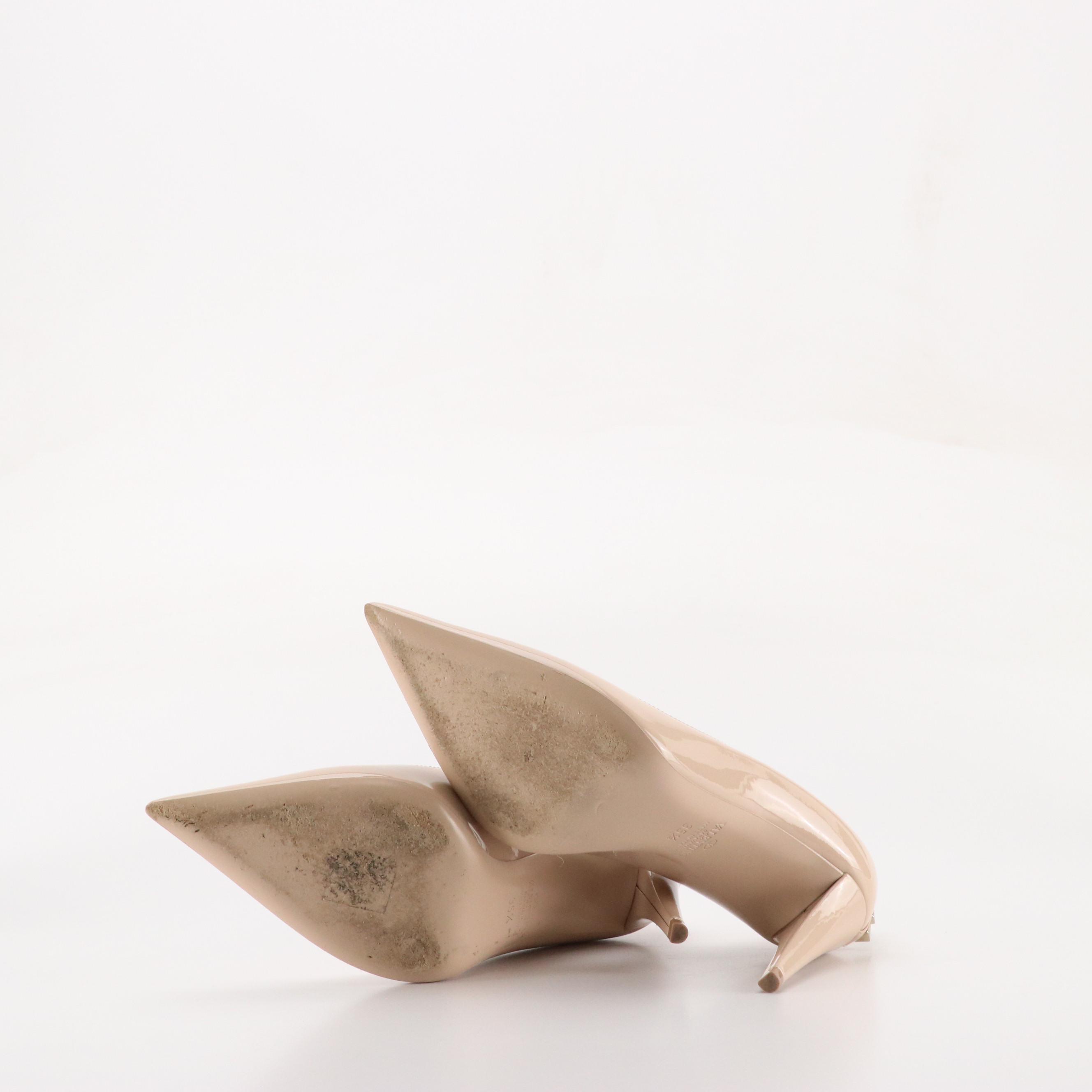 Valentino Garavani Pointed-Toe Pumps in Sand Patent Leather and Rockstud Accents