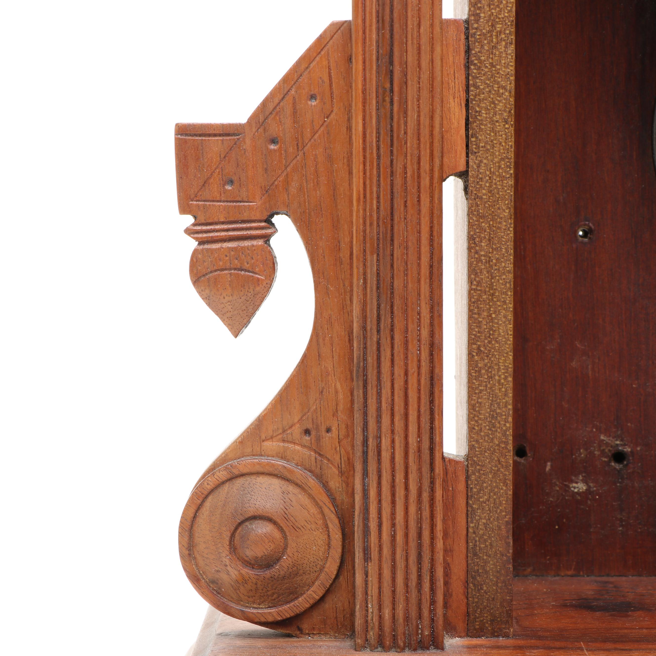 E. Ingraham Carved Walnut Kitchen Clock, Late 19th/ Early 20th Century