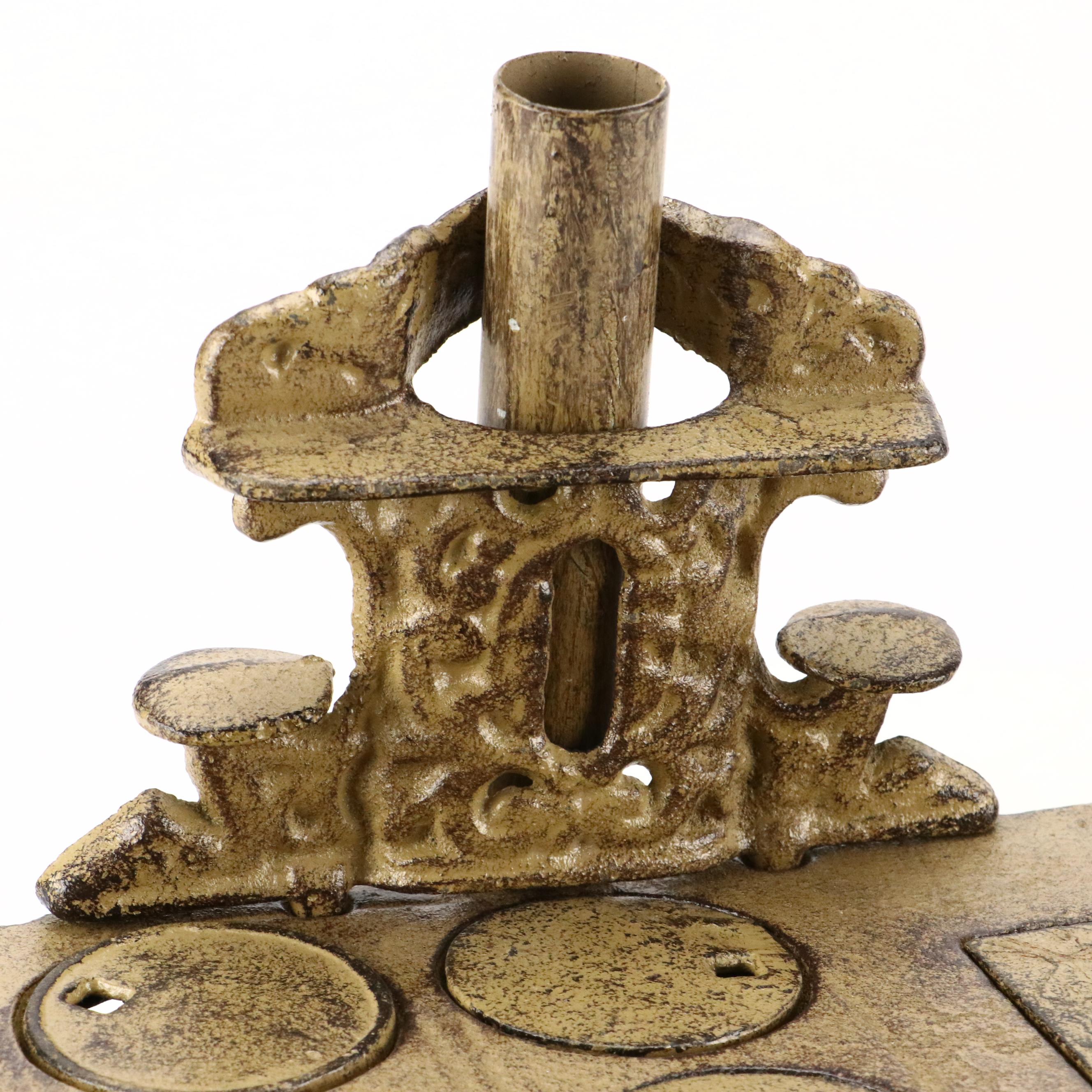 Crescent Painted Cast Iron Toy Stove with Skillet, Cauldron, Popover Pan, More