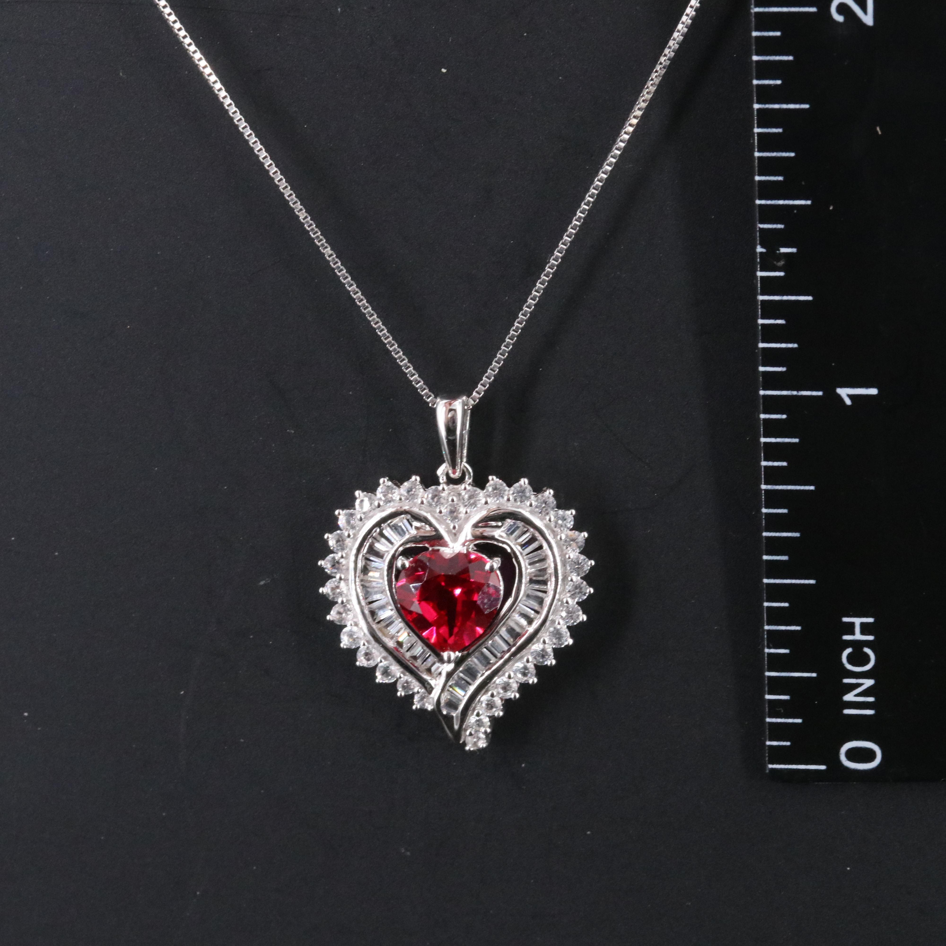 Sterling Ruby and White Sapphire Heart Pendant Necklace