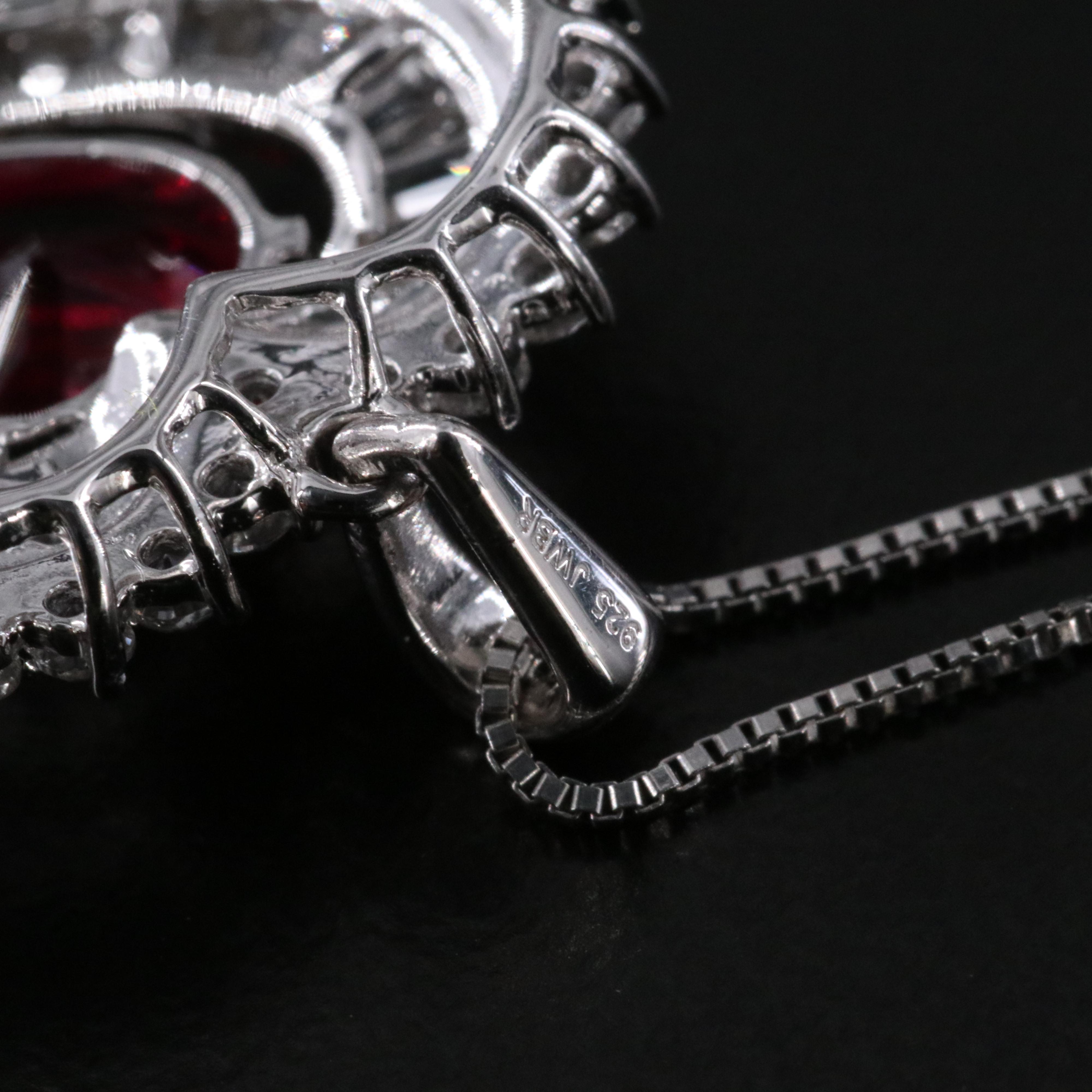 Sterling Ruby and White Sapphire Heart Pendant Necklace