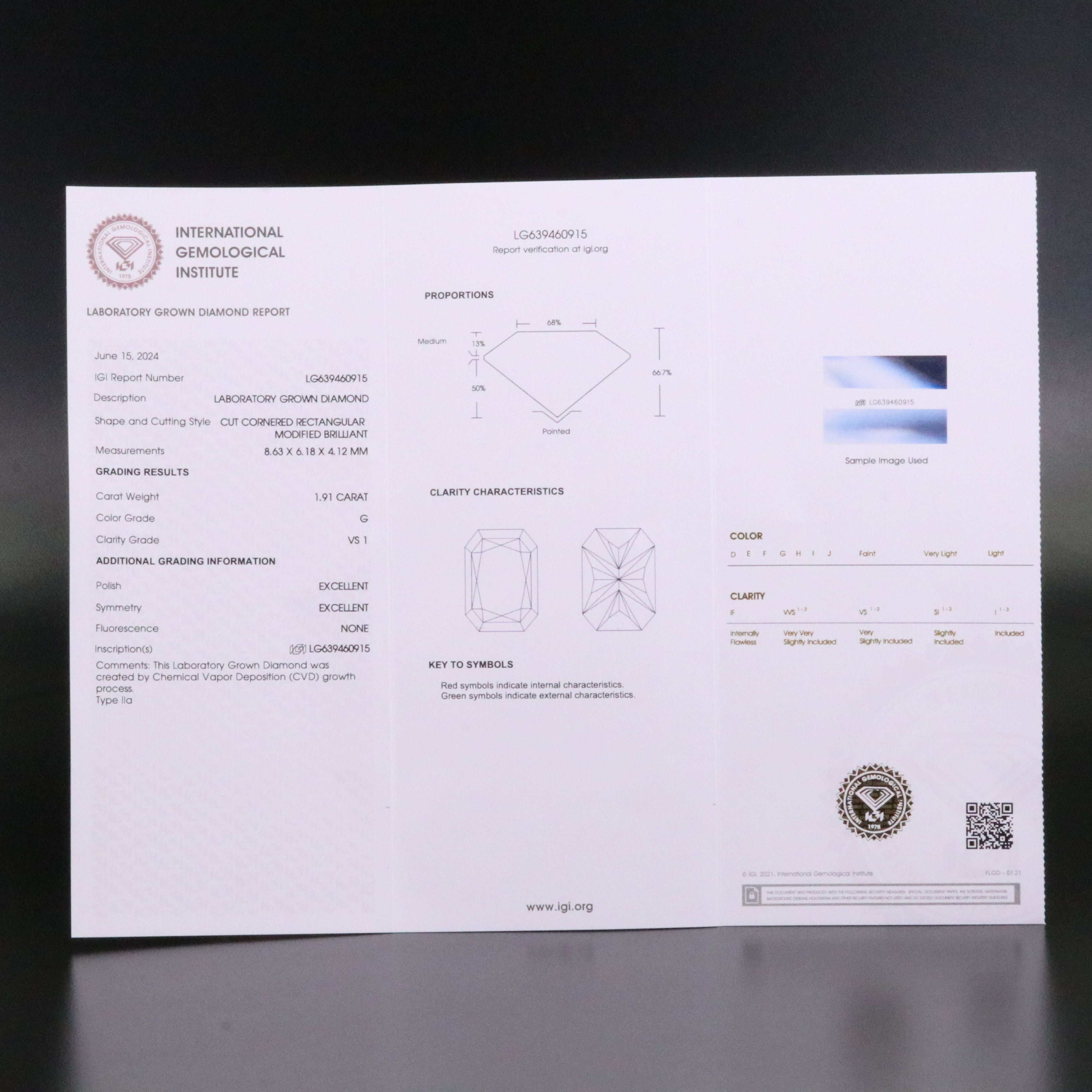 Loose 1.91 CT Lab Grown Diamond with IGI Report