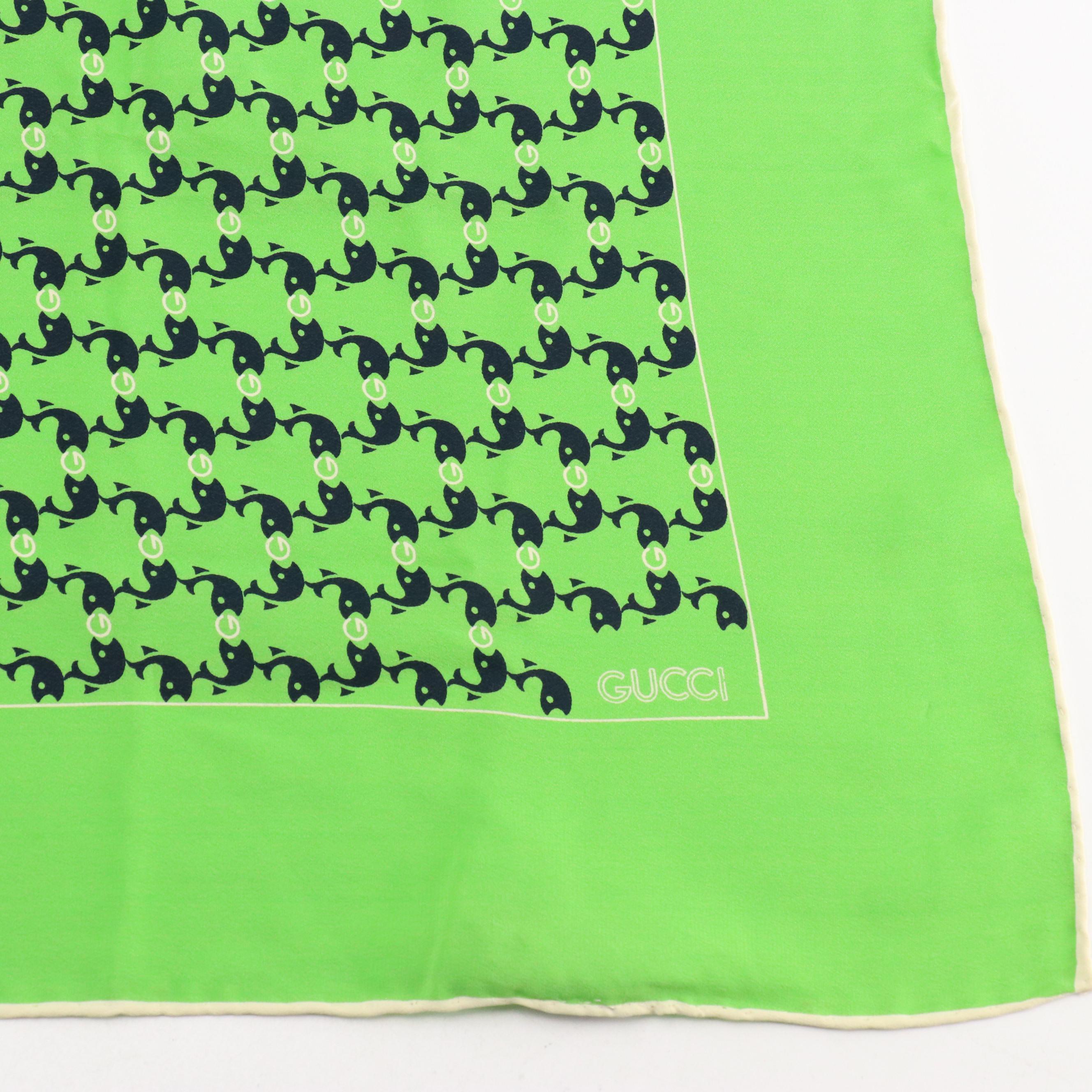 Gucci Silk Scarf in Fish and G Logo Print