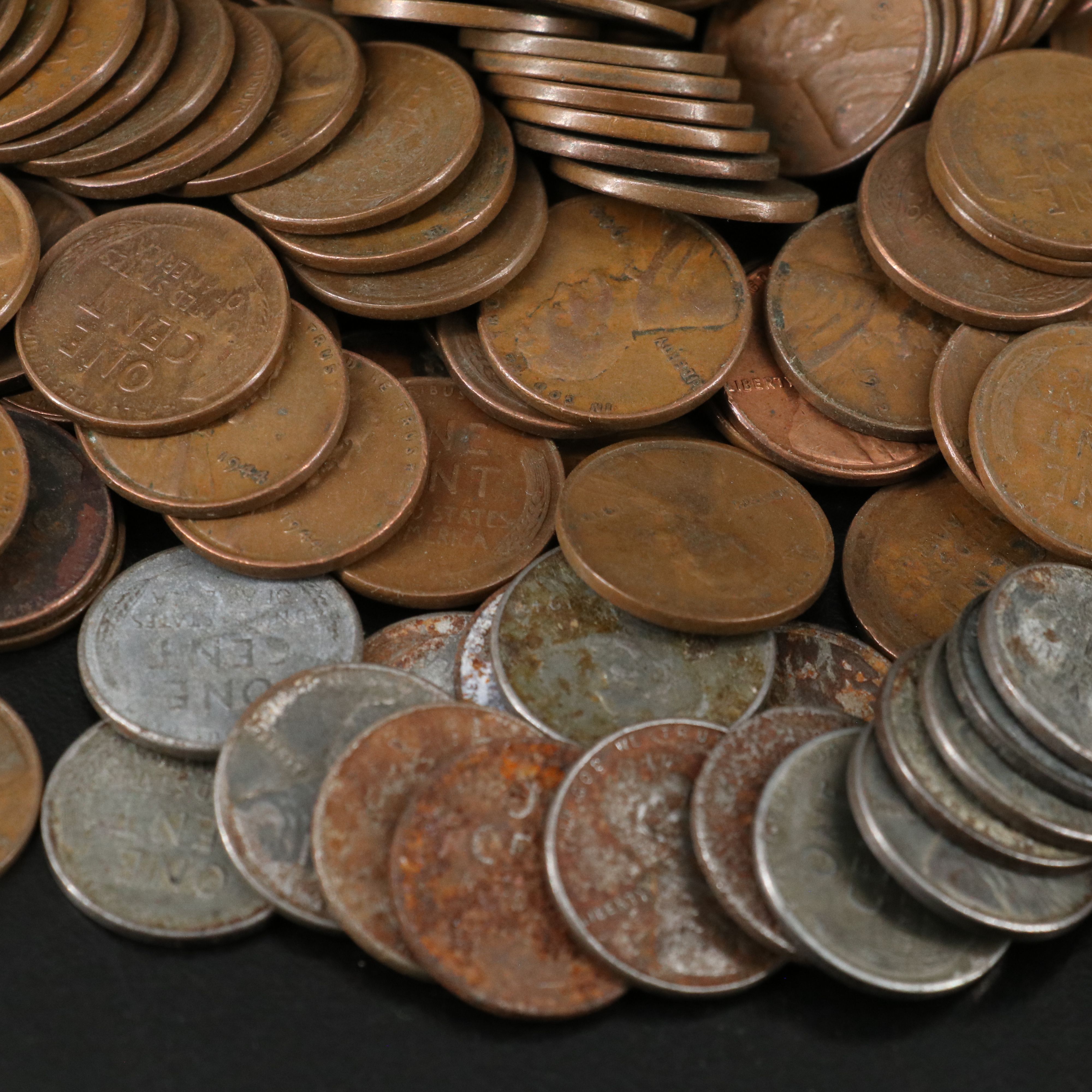 1,000 Lincoln Wheat Cents and 22 WWII Steel Cents