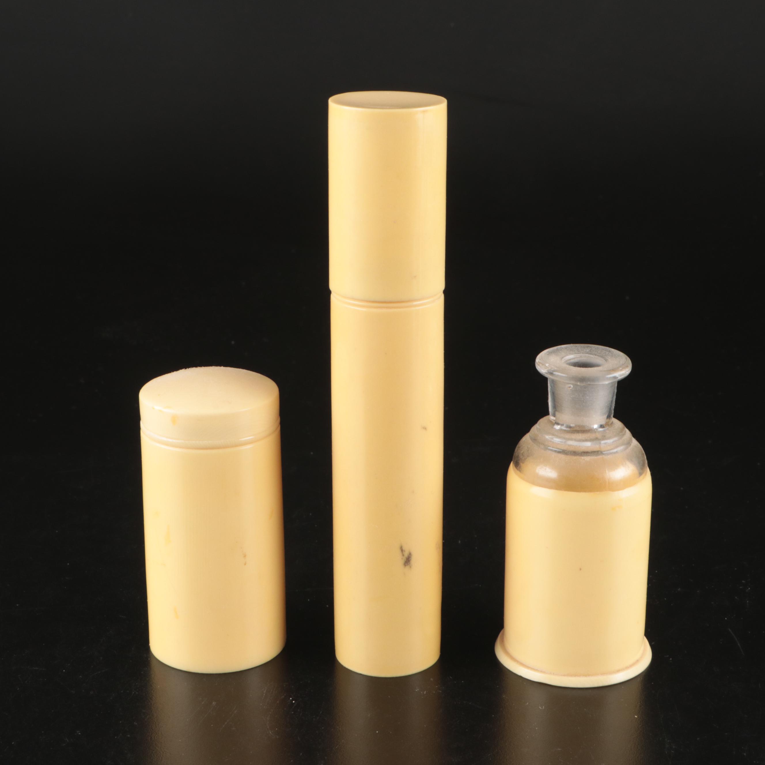 French Ivory Celluloid Ladies Vanity Tray, with Perfume Bottles and More