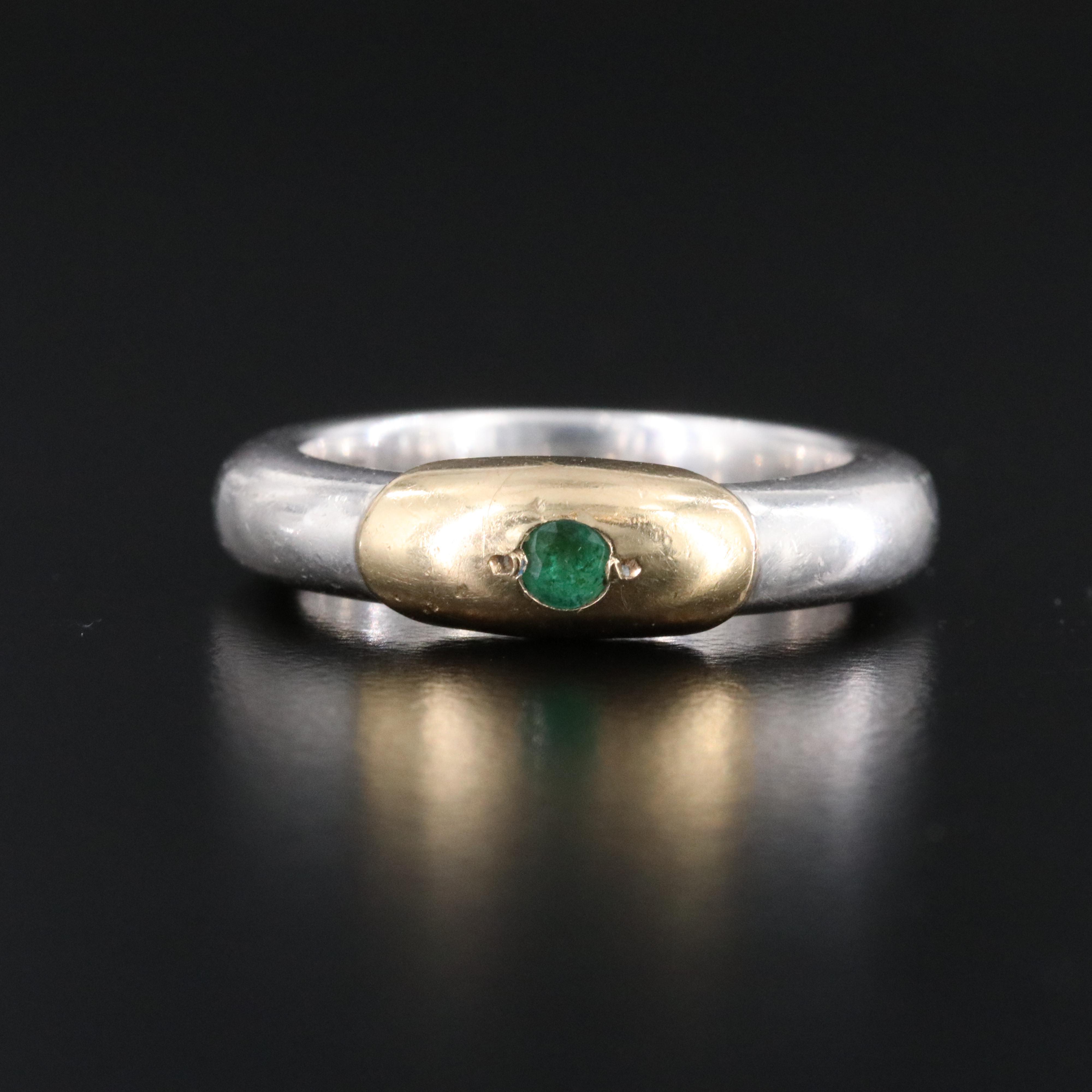 Sterling Emerald Ring with 18K Yellow Gold Accent