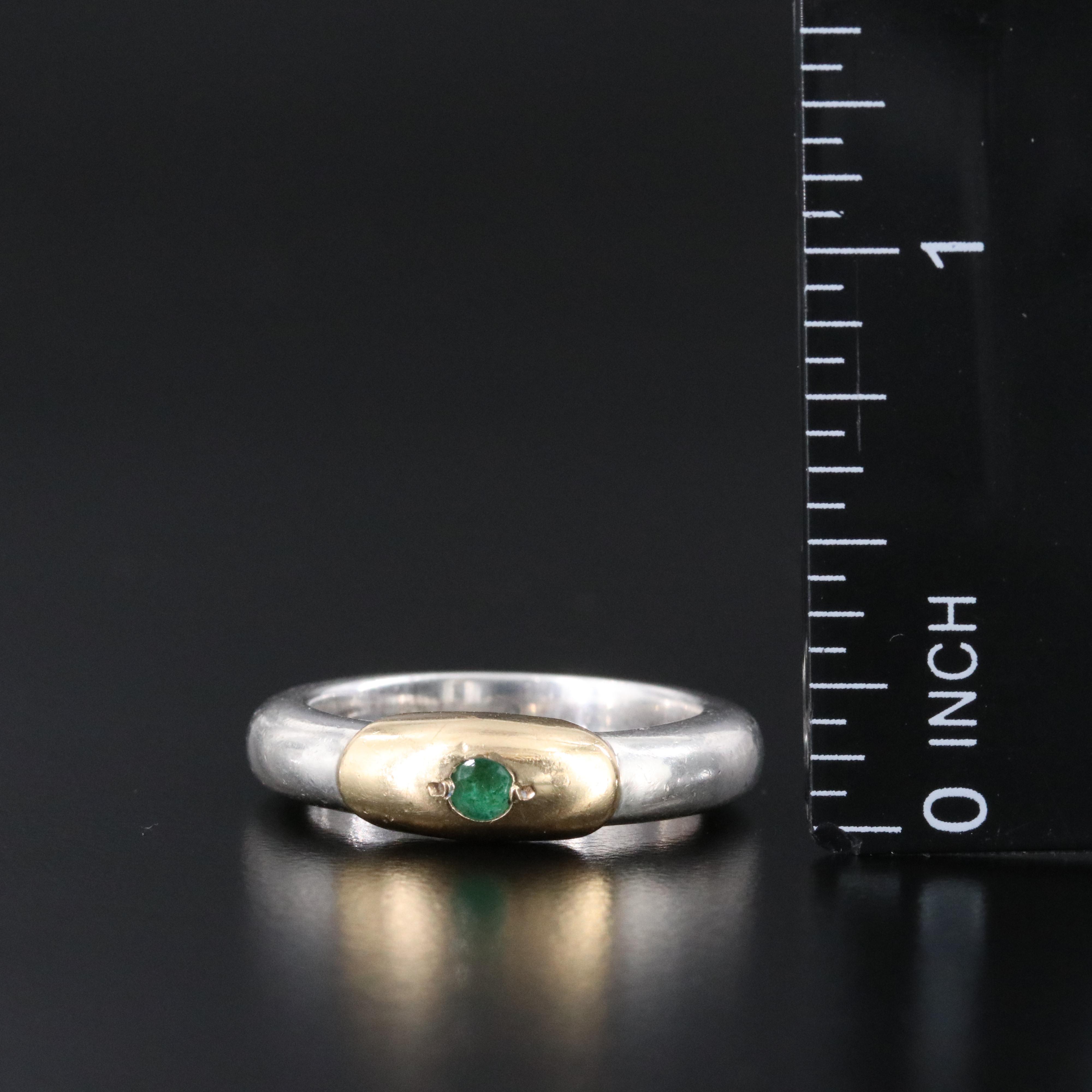 Sterling Emerald Ring with 18K Yellow Gold Accent