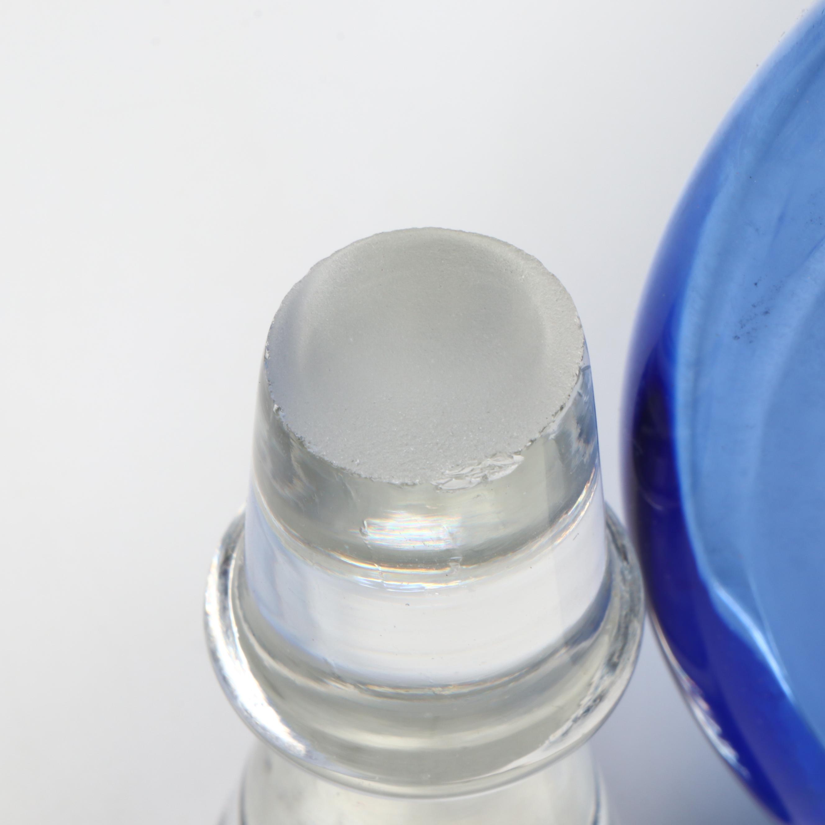 Mid Century Modern Style Amethyst Glass and Other Blue Glass Decanters