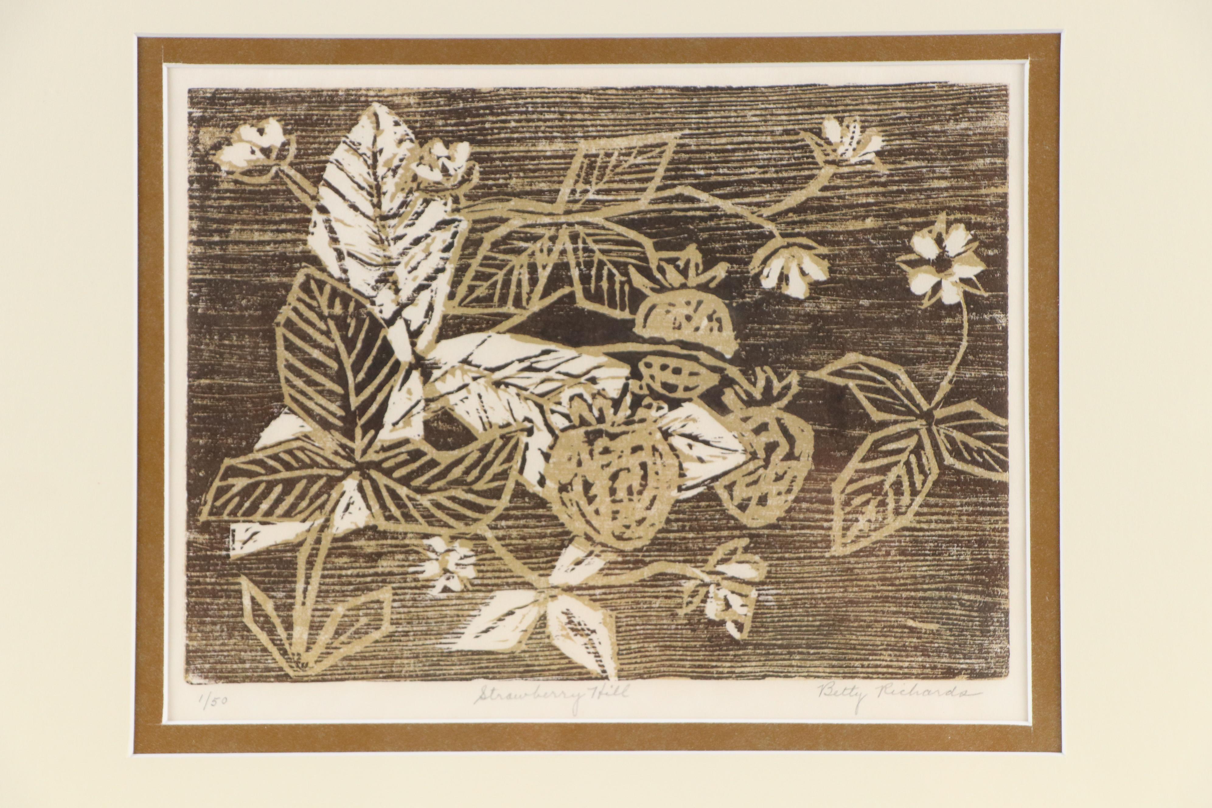 Betty Richards Woodcut "Strawberry Hill," Late 20th - 21st Century