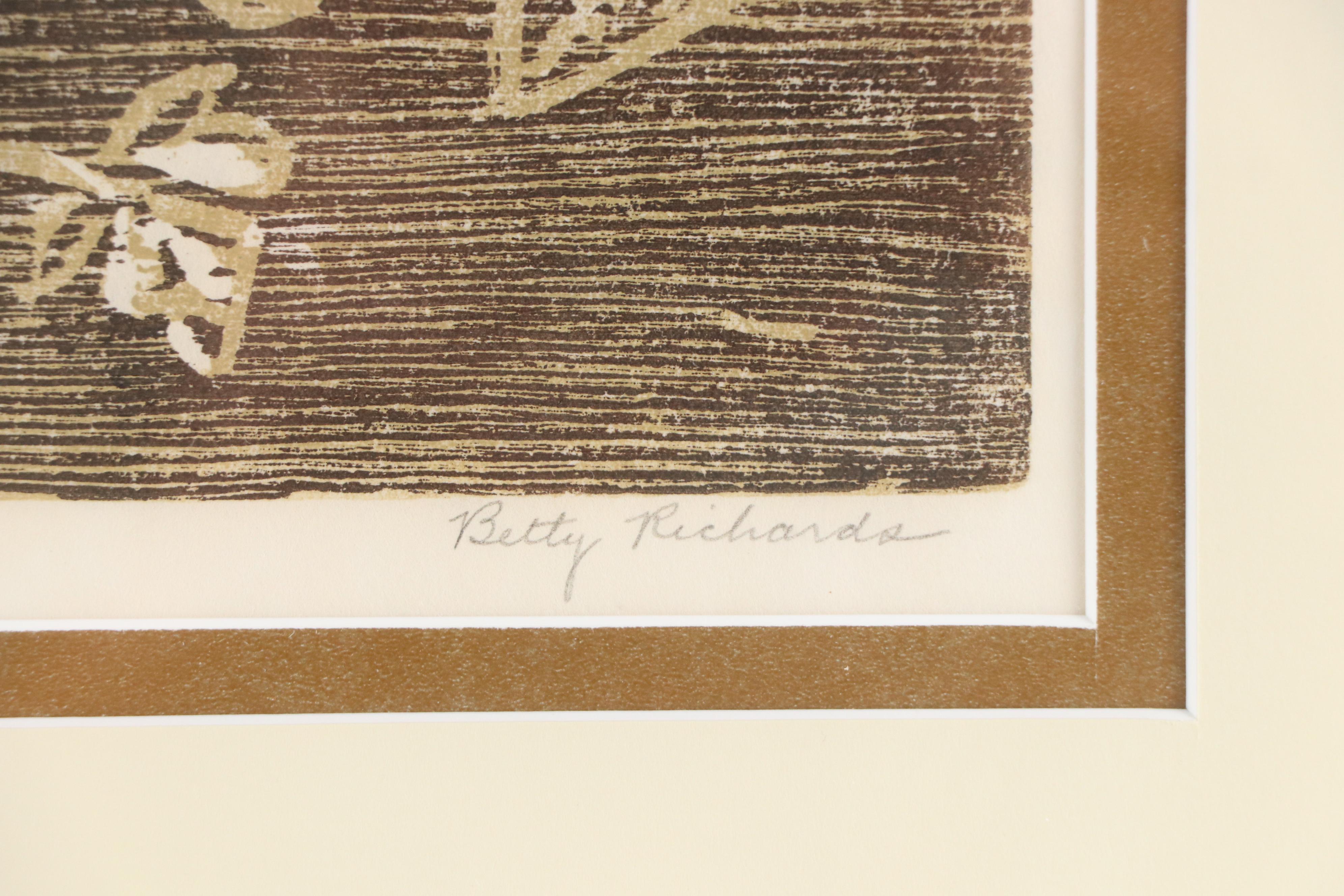 Betty Richards Woodcut "Strawberry Hill," Late 20th - 21st Century