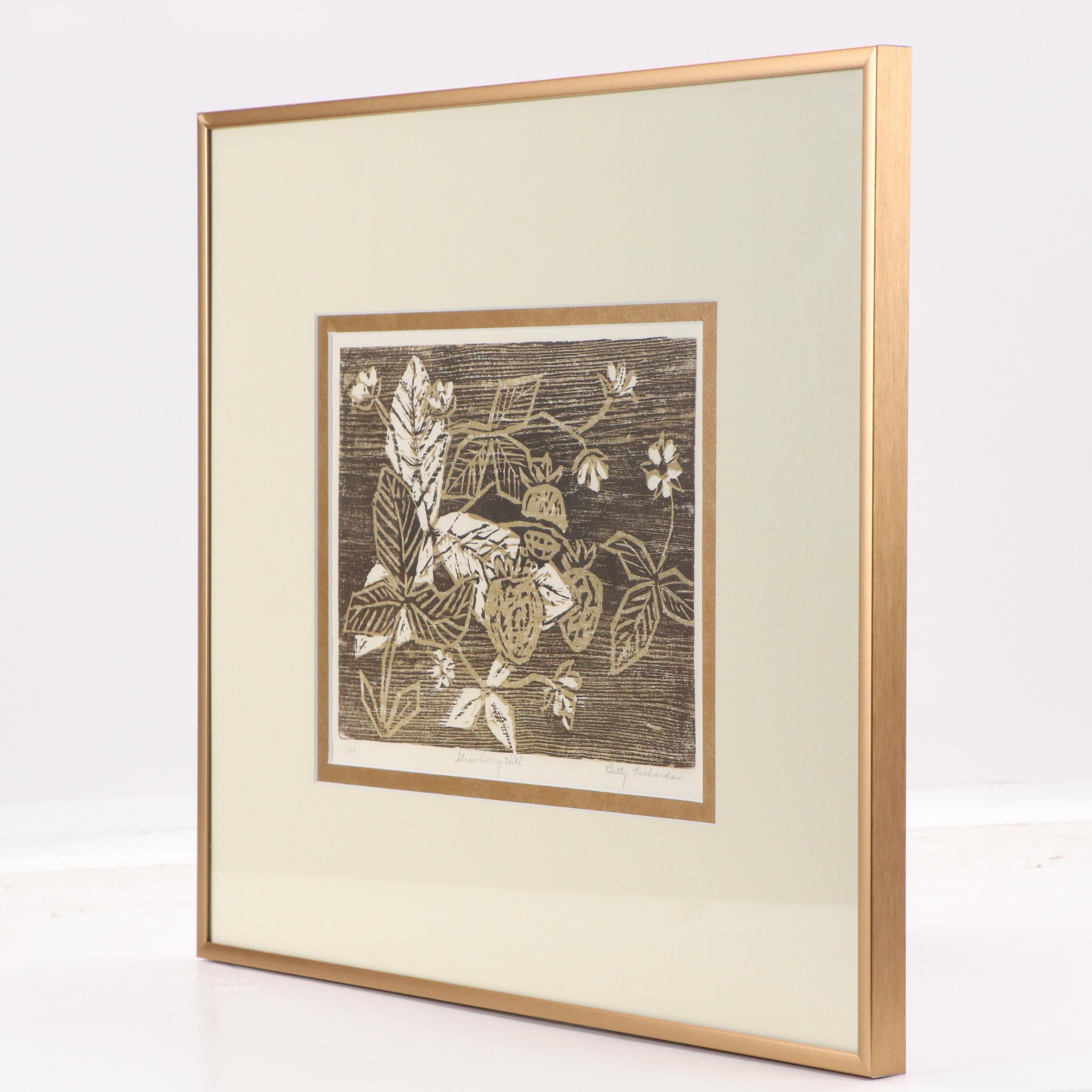 Betty Richards Woodcut "Strawberry Hill," Late 20th - 21st Century