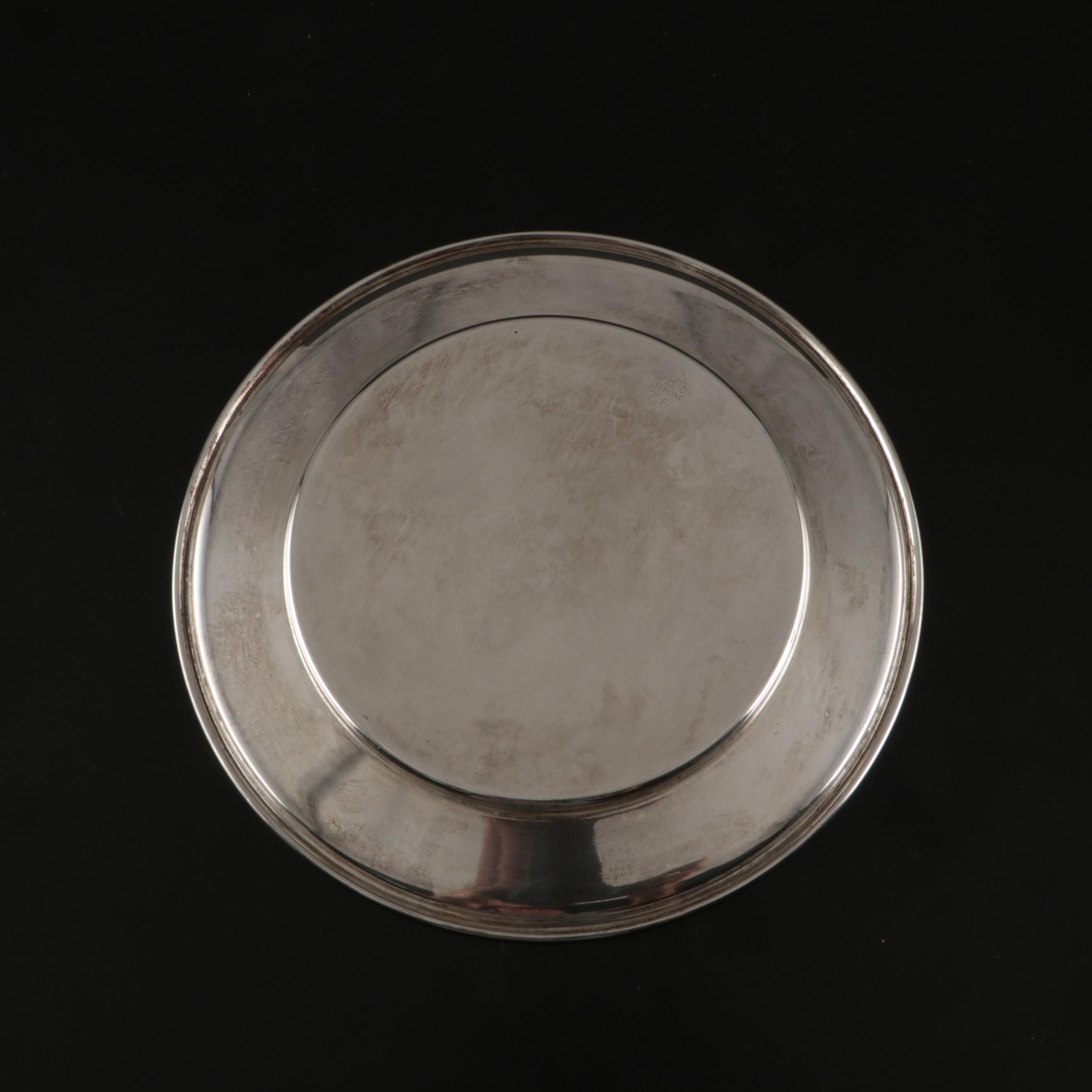 International and Fisher Sterling Plates with Footed Shaker, Early- Mid 20th C.