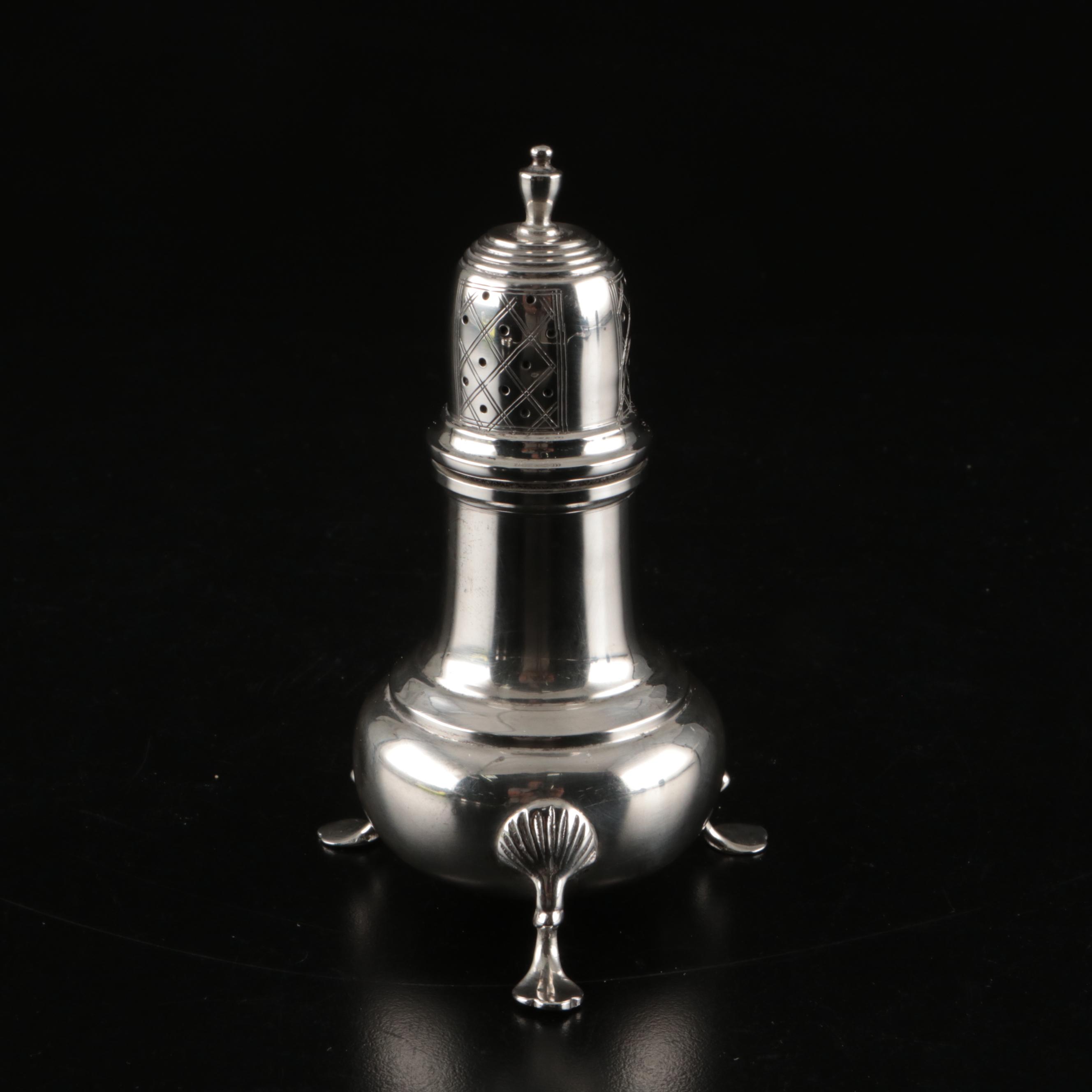 International and Fisher Sterling Plates with Footed Shaker, Early- Mid 20th C.