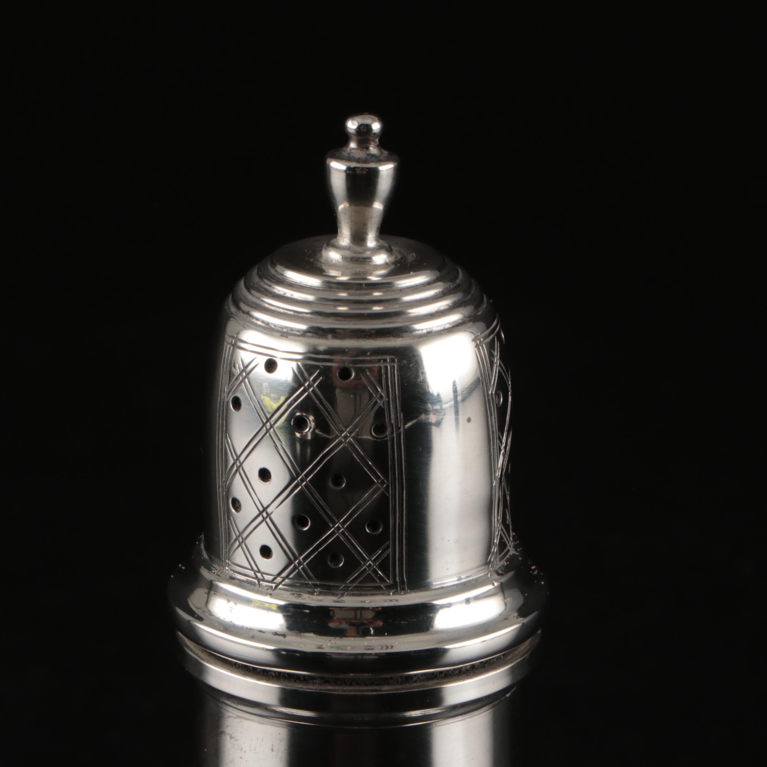 International and Fisher Sterling Plates with Footed Shaker, Early- Mid 20th C.