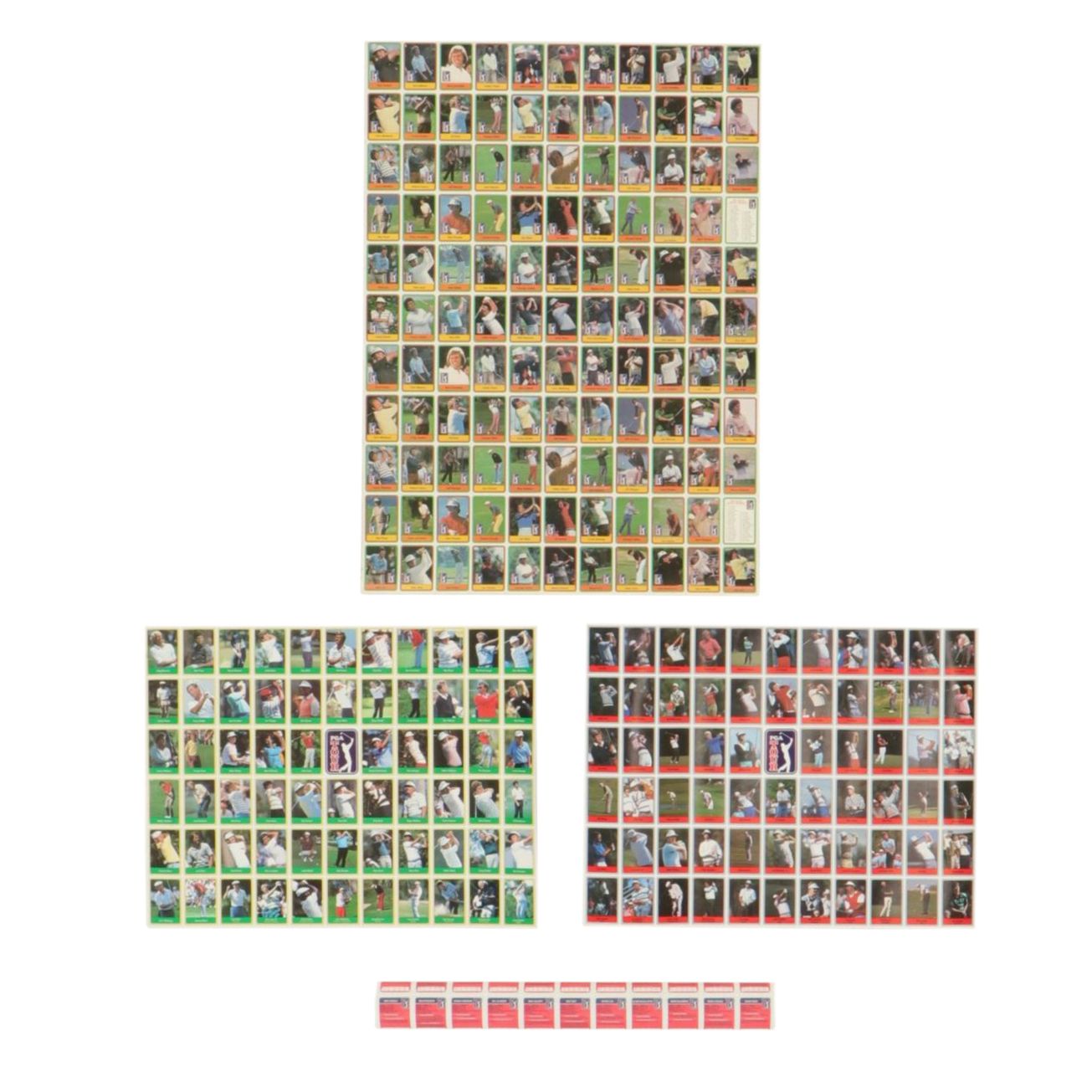 Three Identical 1990 PGA Tour Trading Card Posters With Sheets From 1981, 1987