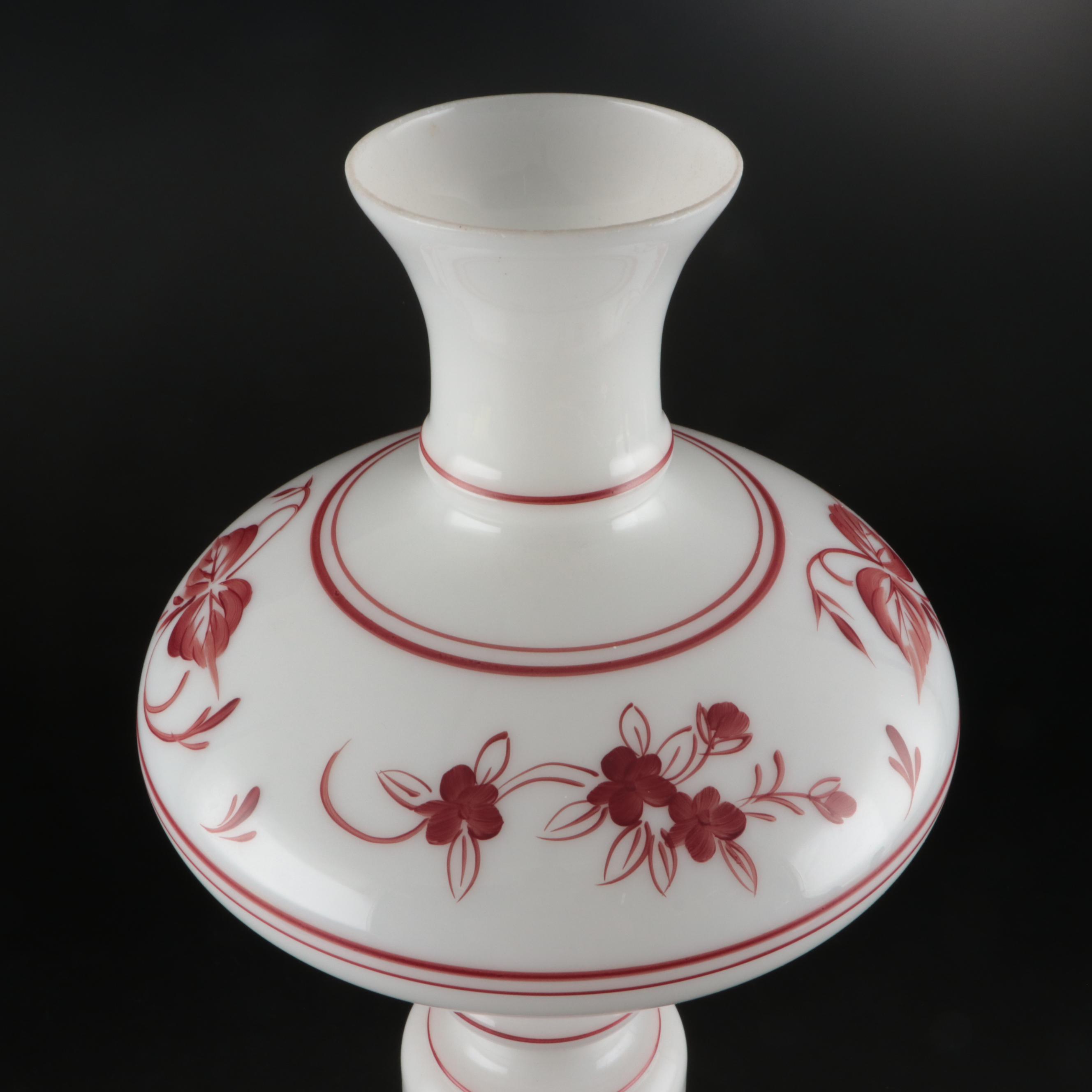 Victorian Style Hand-Painted Milk Glass Boudoir of Parlor Lamp