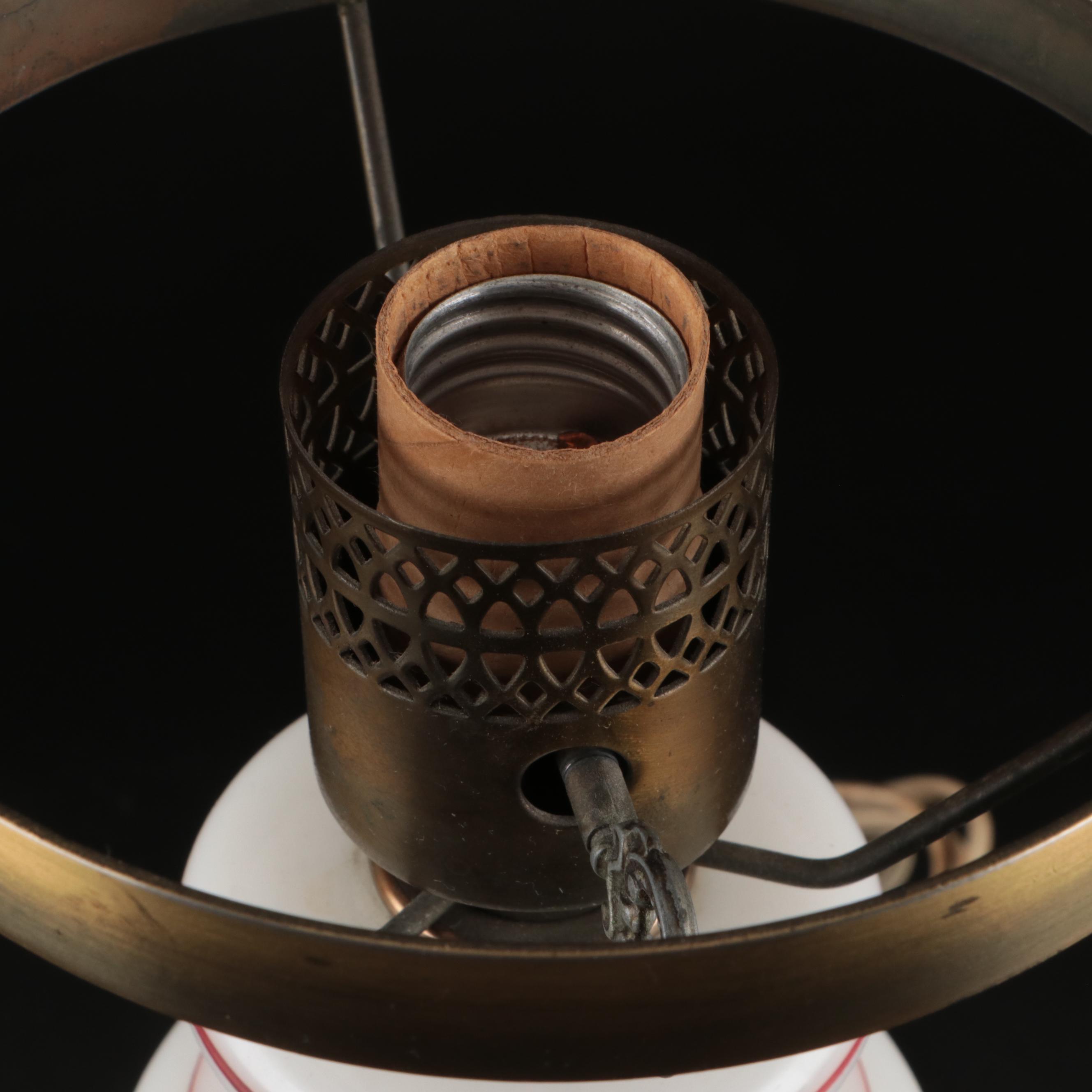 Victorian Style Hand-Painted Milk Glass Boudoir of Parlor Lamp