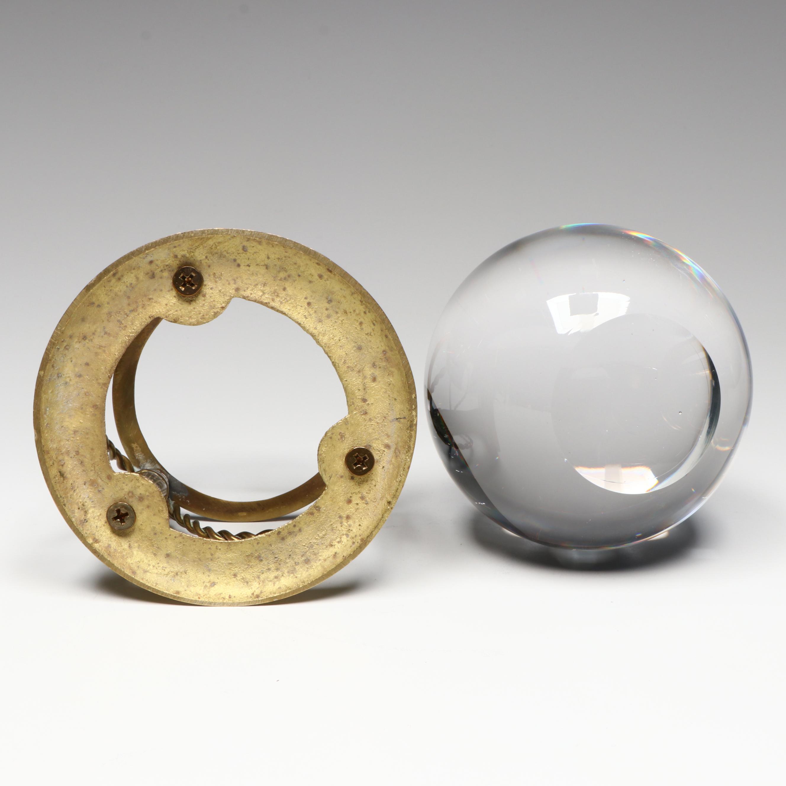 Spartan Warrior Gilt Metal Figurine with Glass Orb in Brass Stand