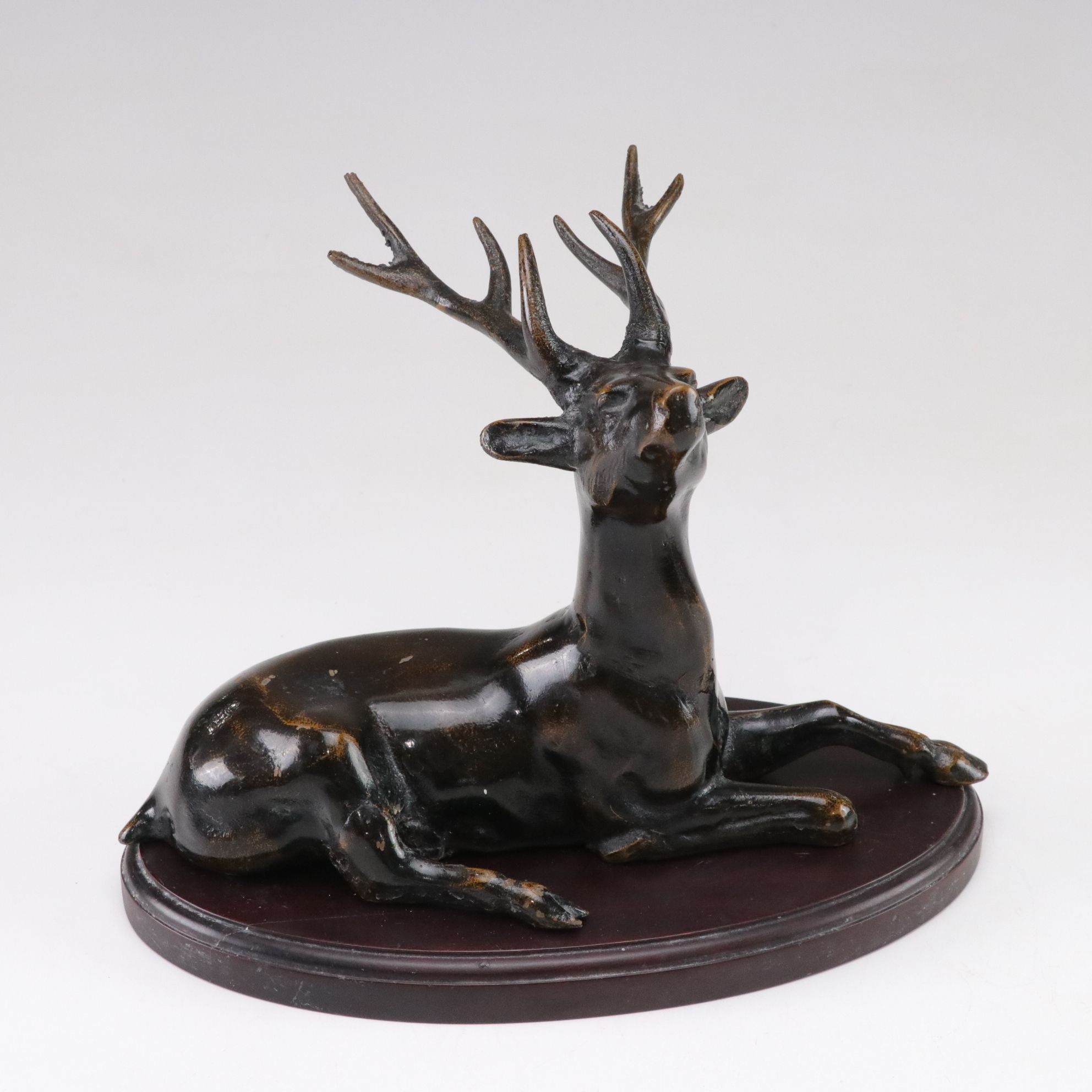 Solid Metal Stag Sculpture & Porcelain Figurine