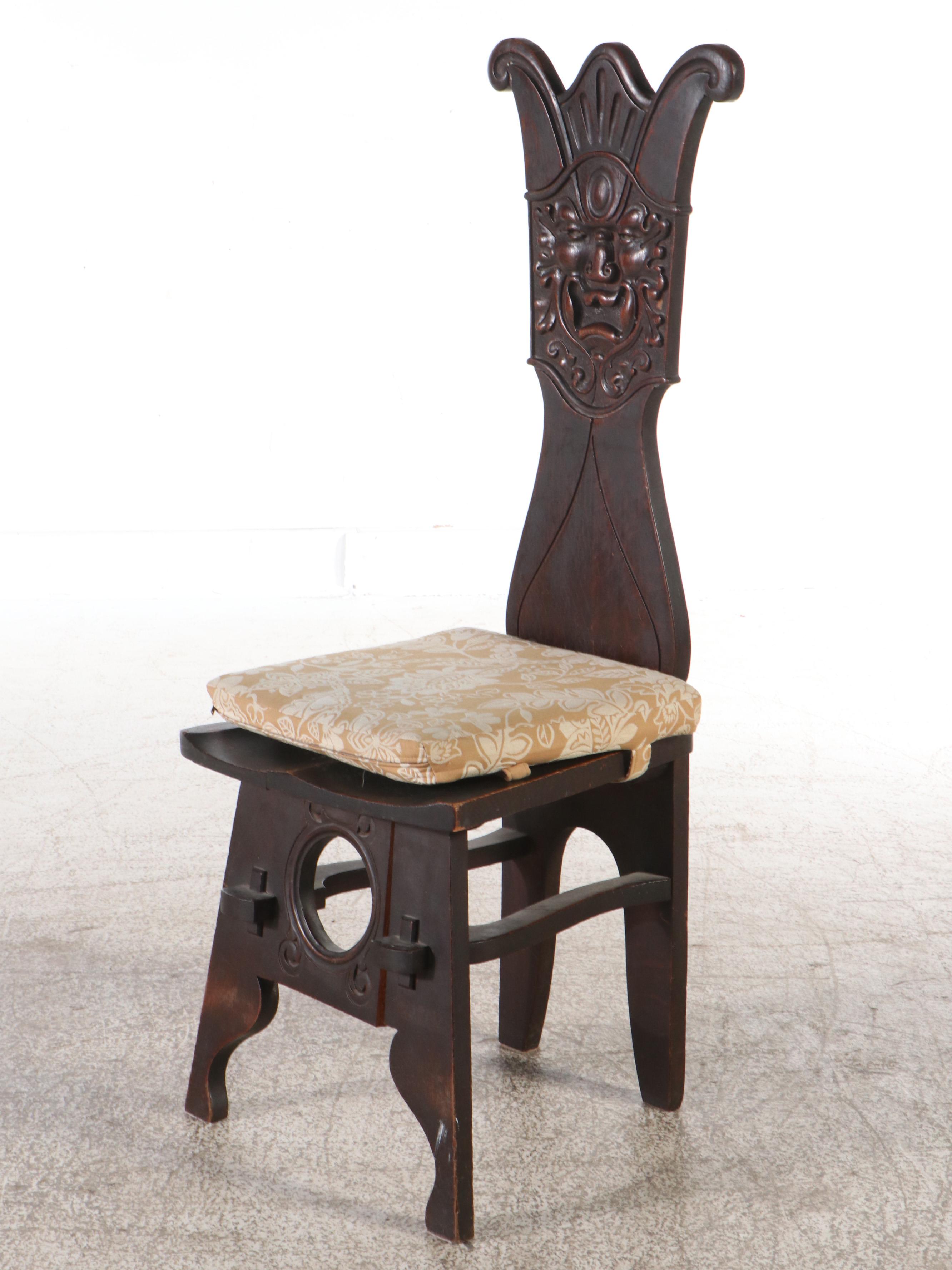 Renaissance Revival Carved Oak Sgabello Hall Chair