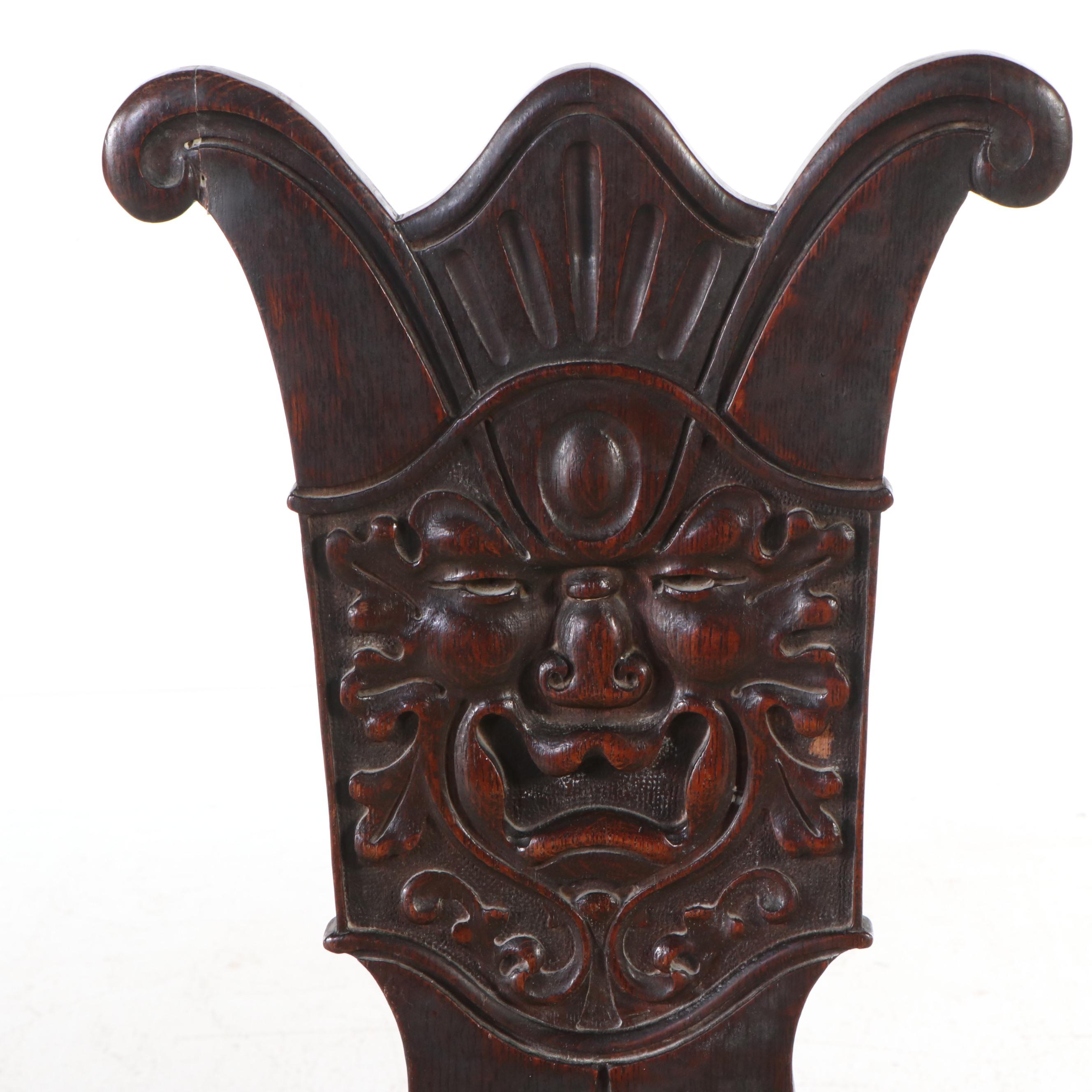 Renaissance Revival Carved Oak Sgabello Hall Chair