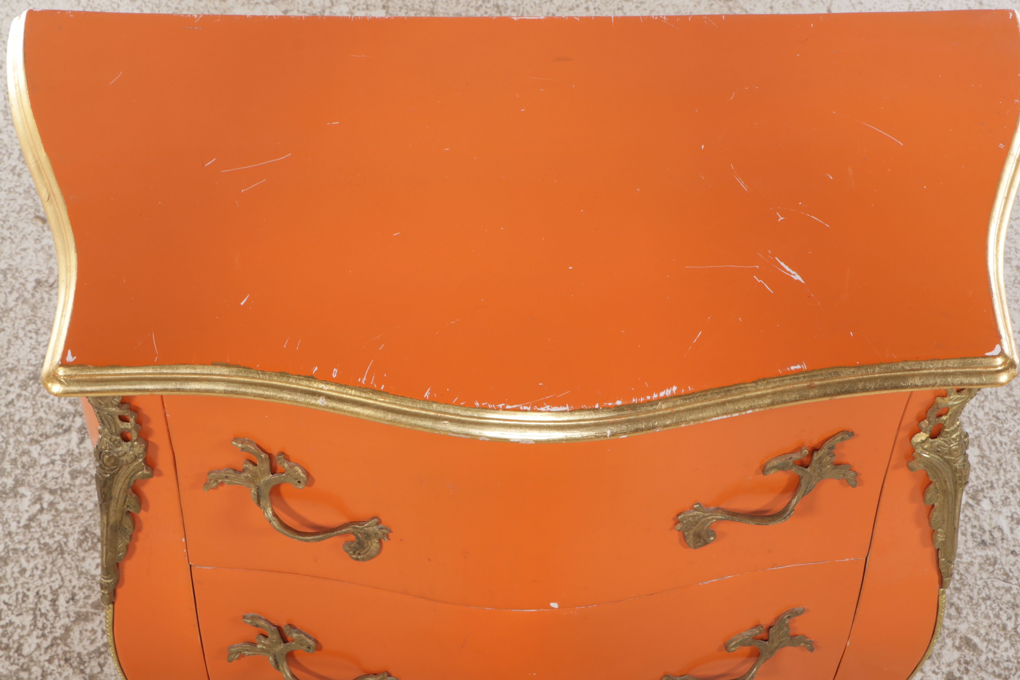 Painted Louis XV Style Bombe Commode with Brass Decorations