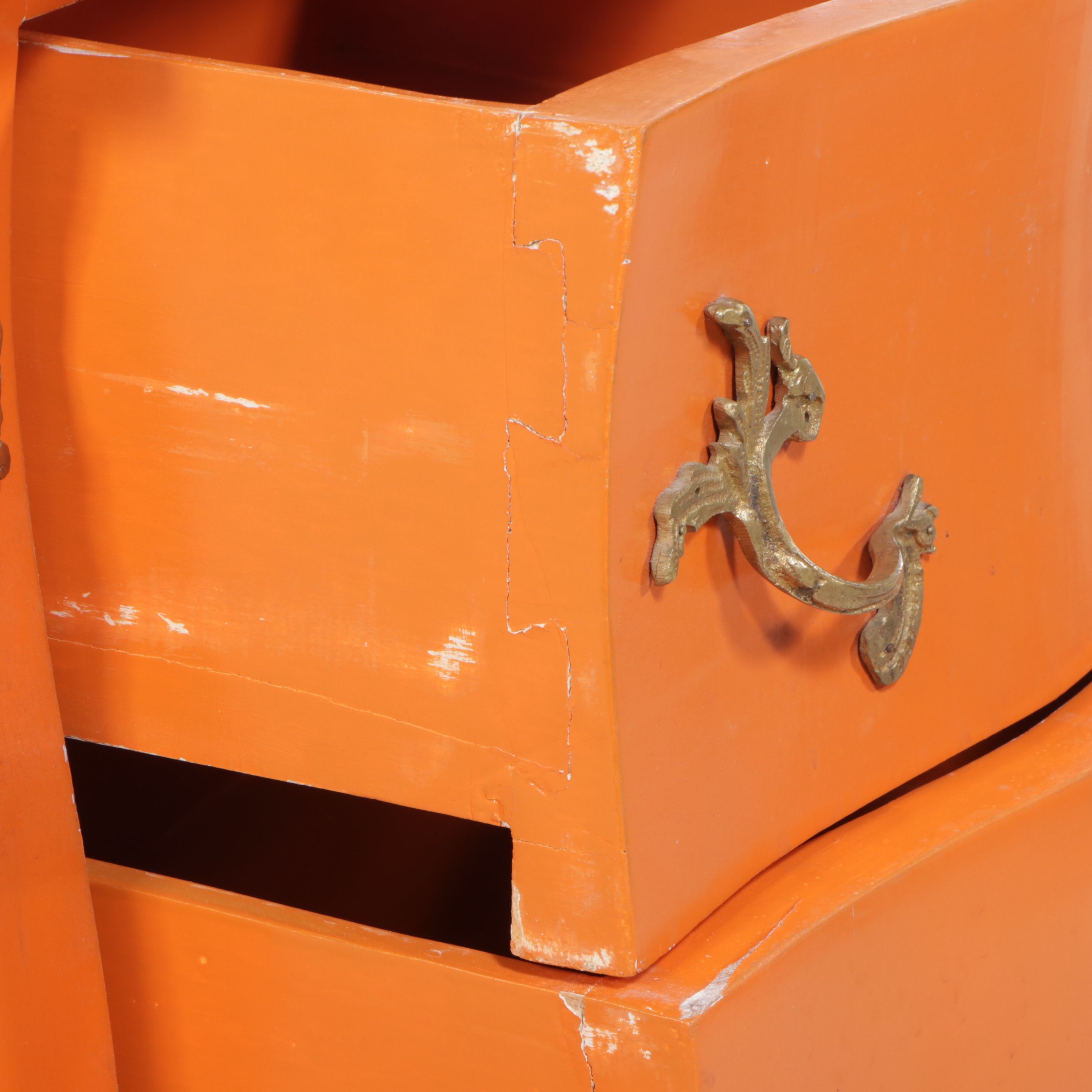 Painted Louis XV Style Bombe Commode with Brass Decorations