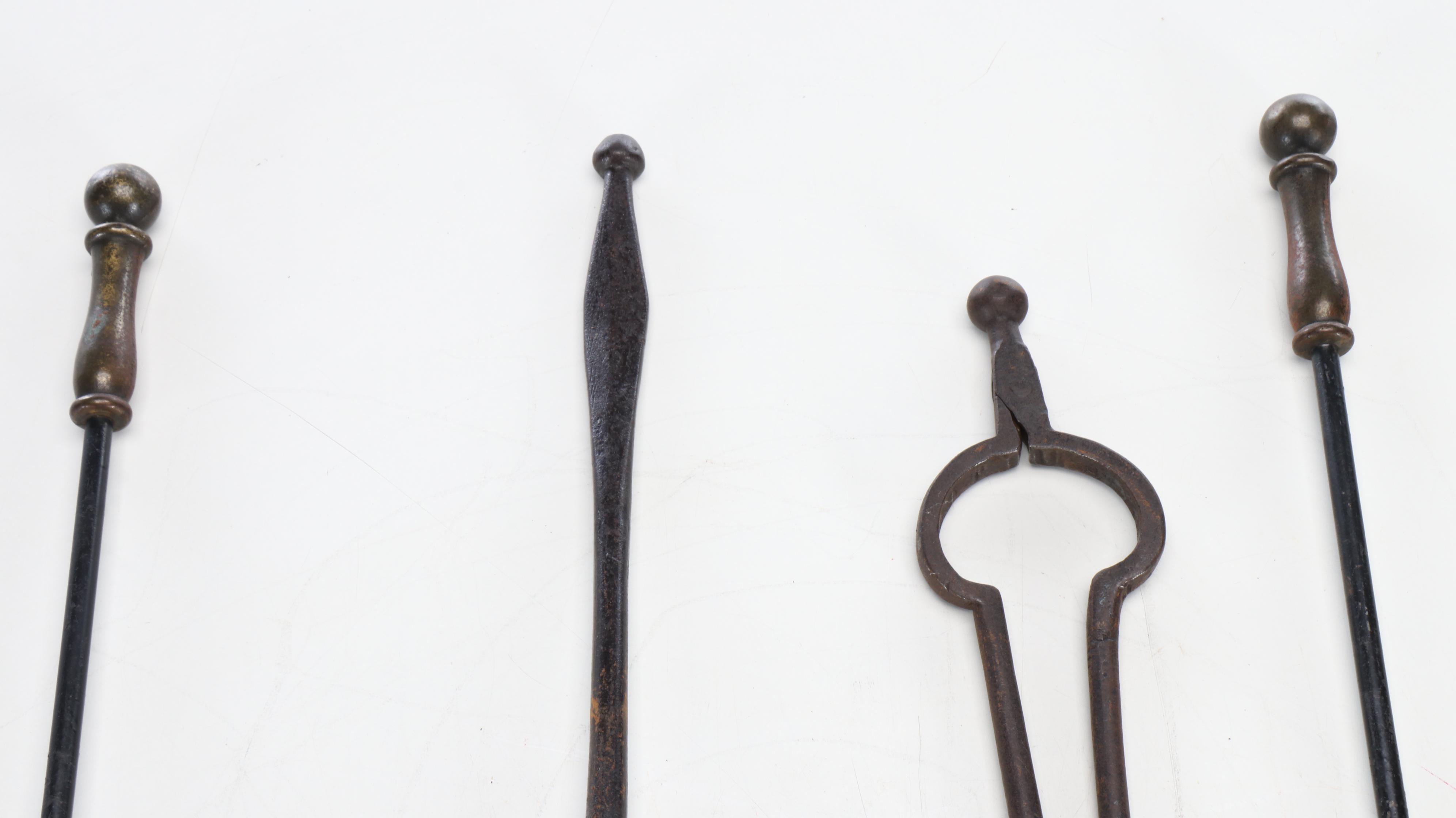 Painted Metal Coal Hod with Fireplace Tool Set, Early to Mid-20th Century