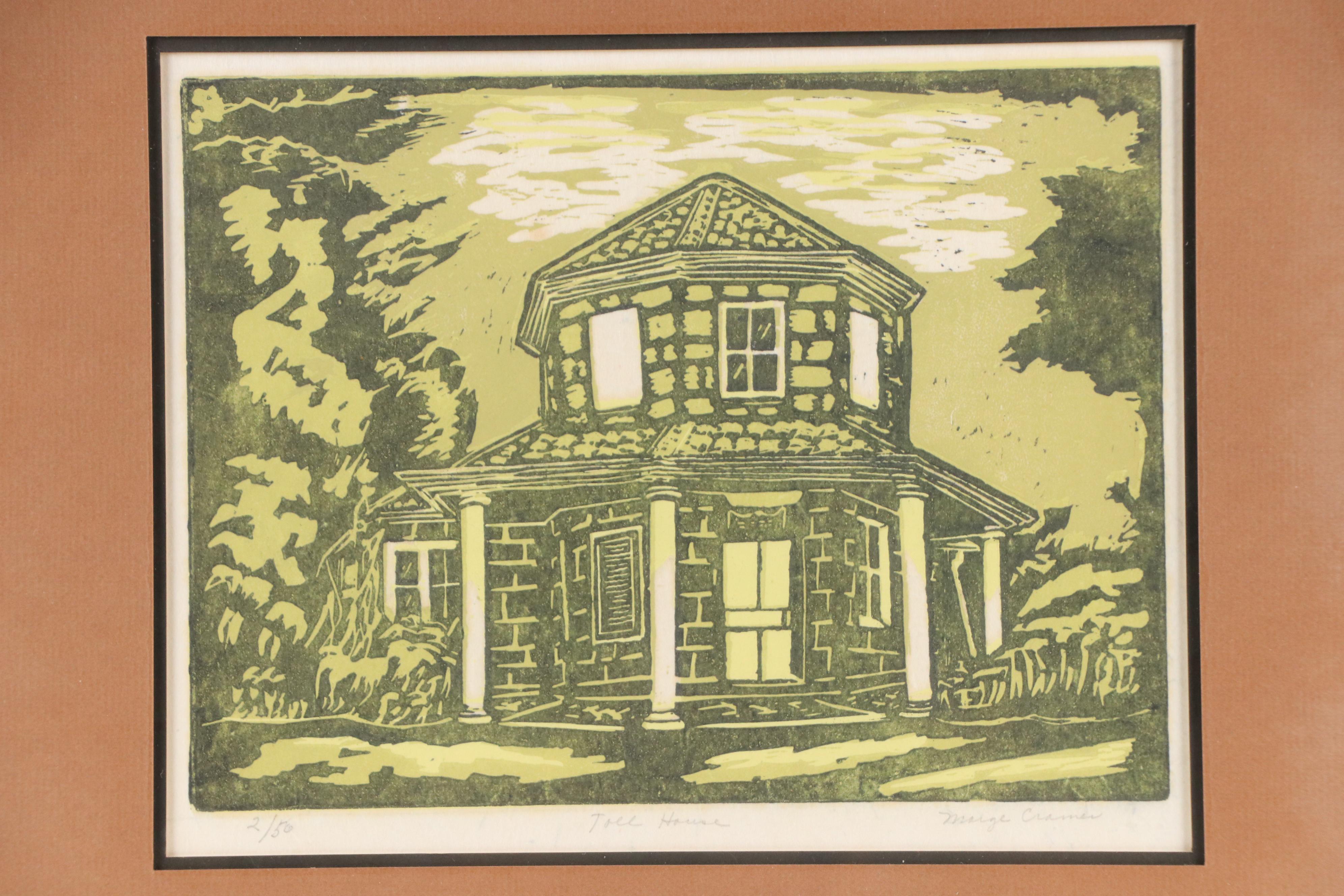 Marge Cramer Linocut "Toll House," Late 20th Century