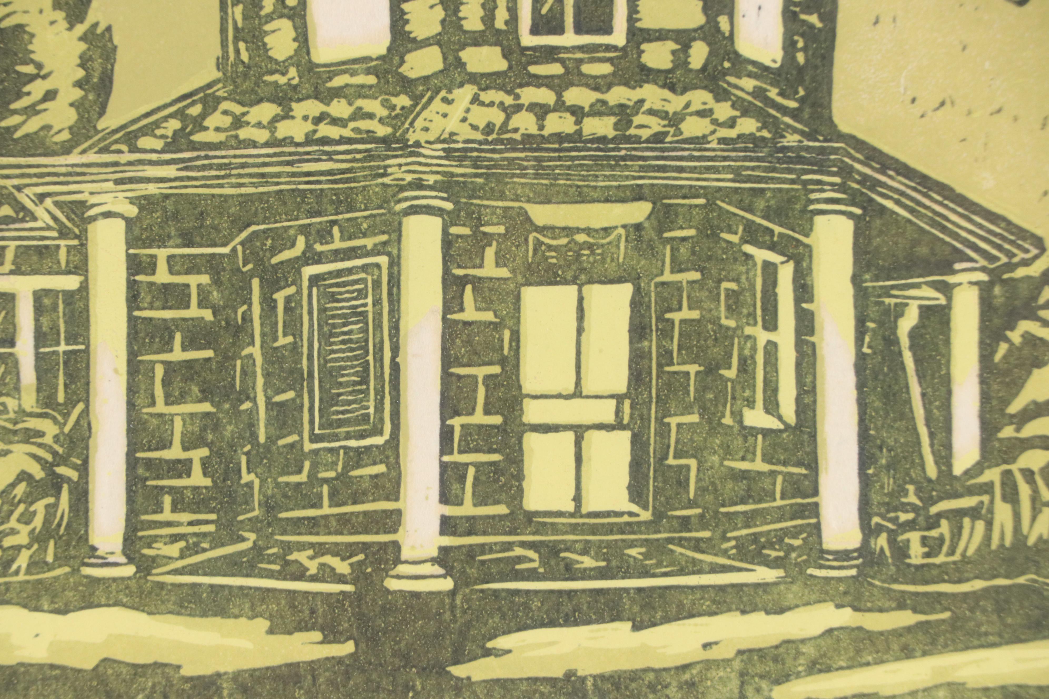 Marge Cramer Linocut "Toll House," Late 20th Century
