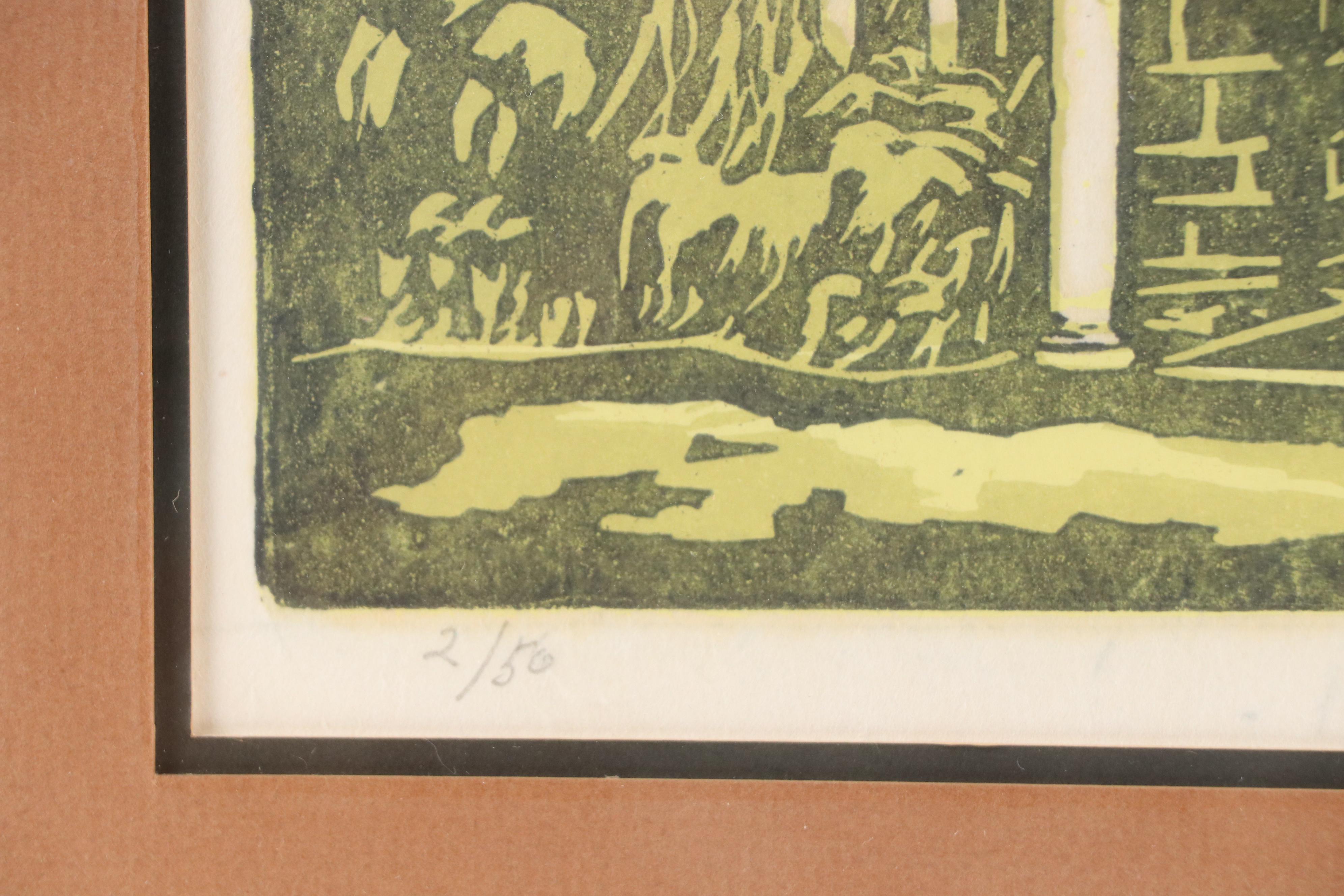 Marge Cramer Linocut "Toll House," Late 20th Century