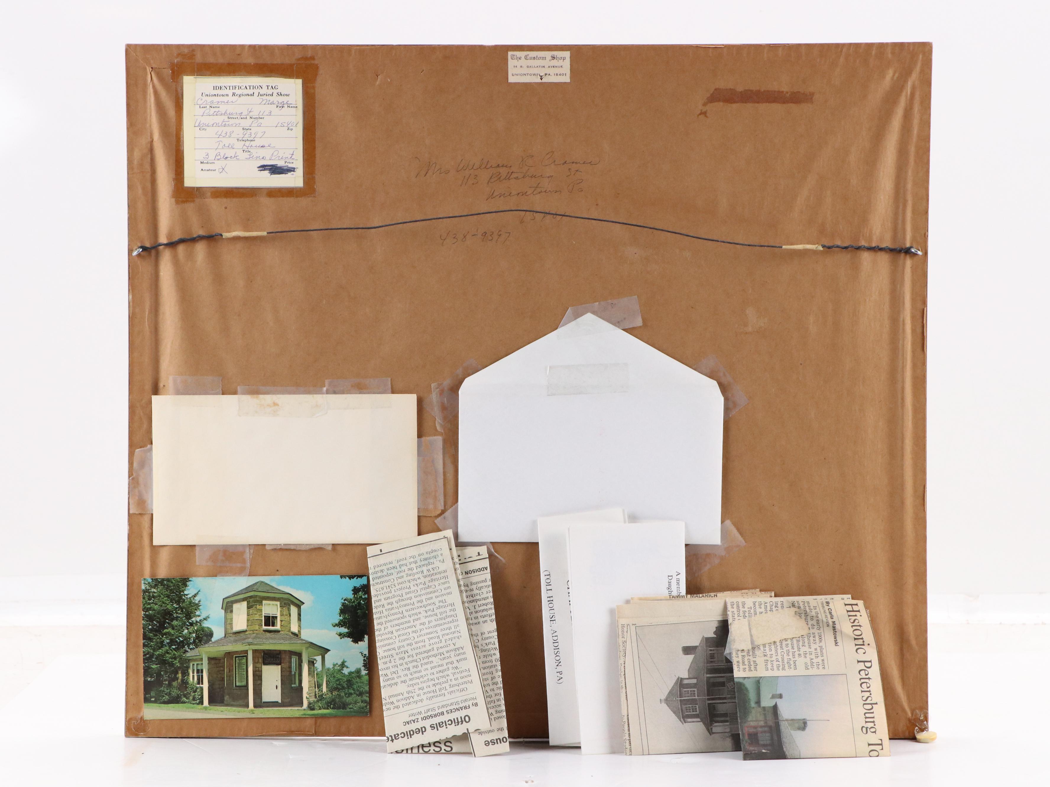 Marge Cramer Linocut "Toll House," Late 20th Century