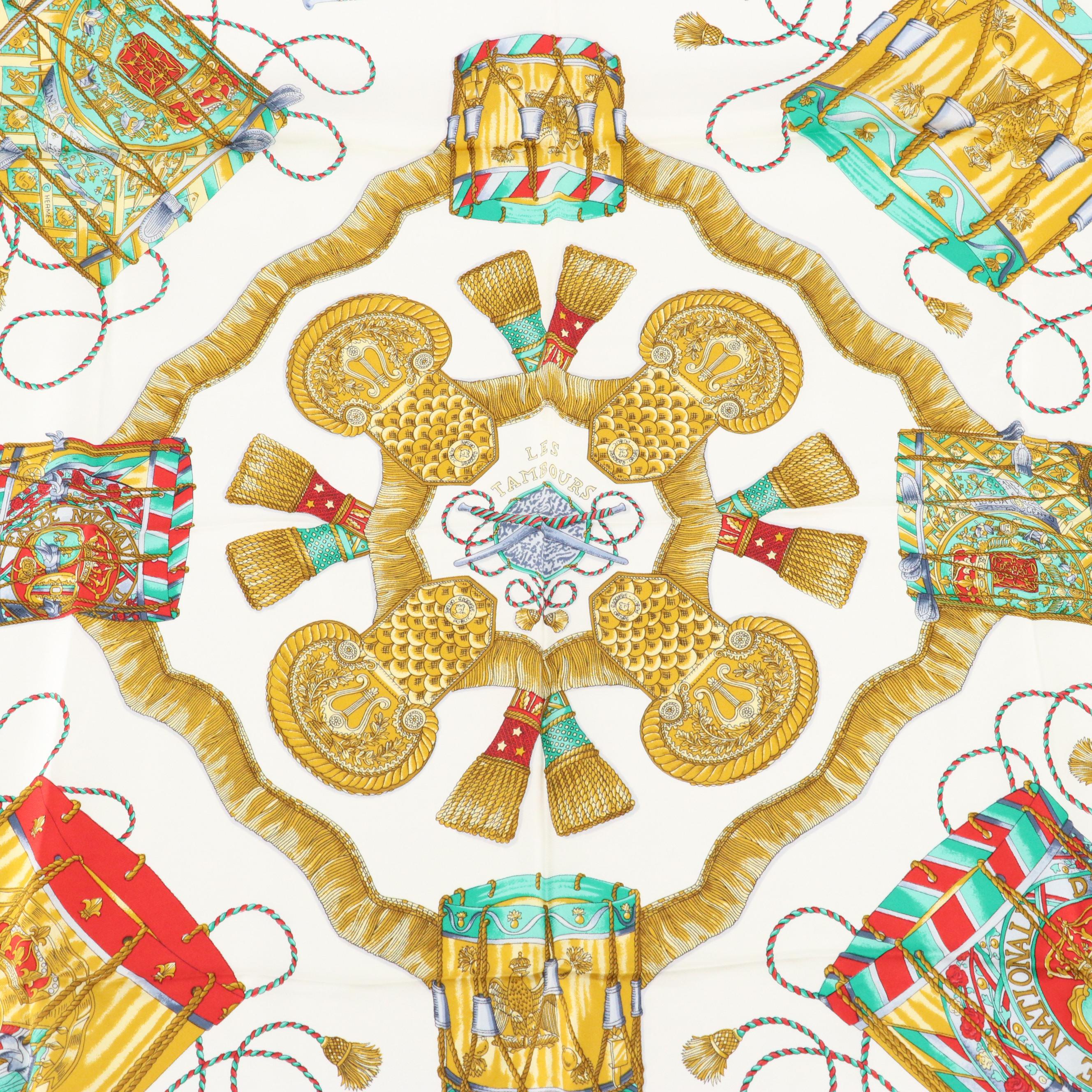 Hermès "Les Tambours" Silk Twill Scarf 90