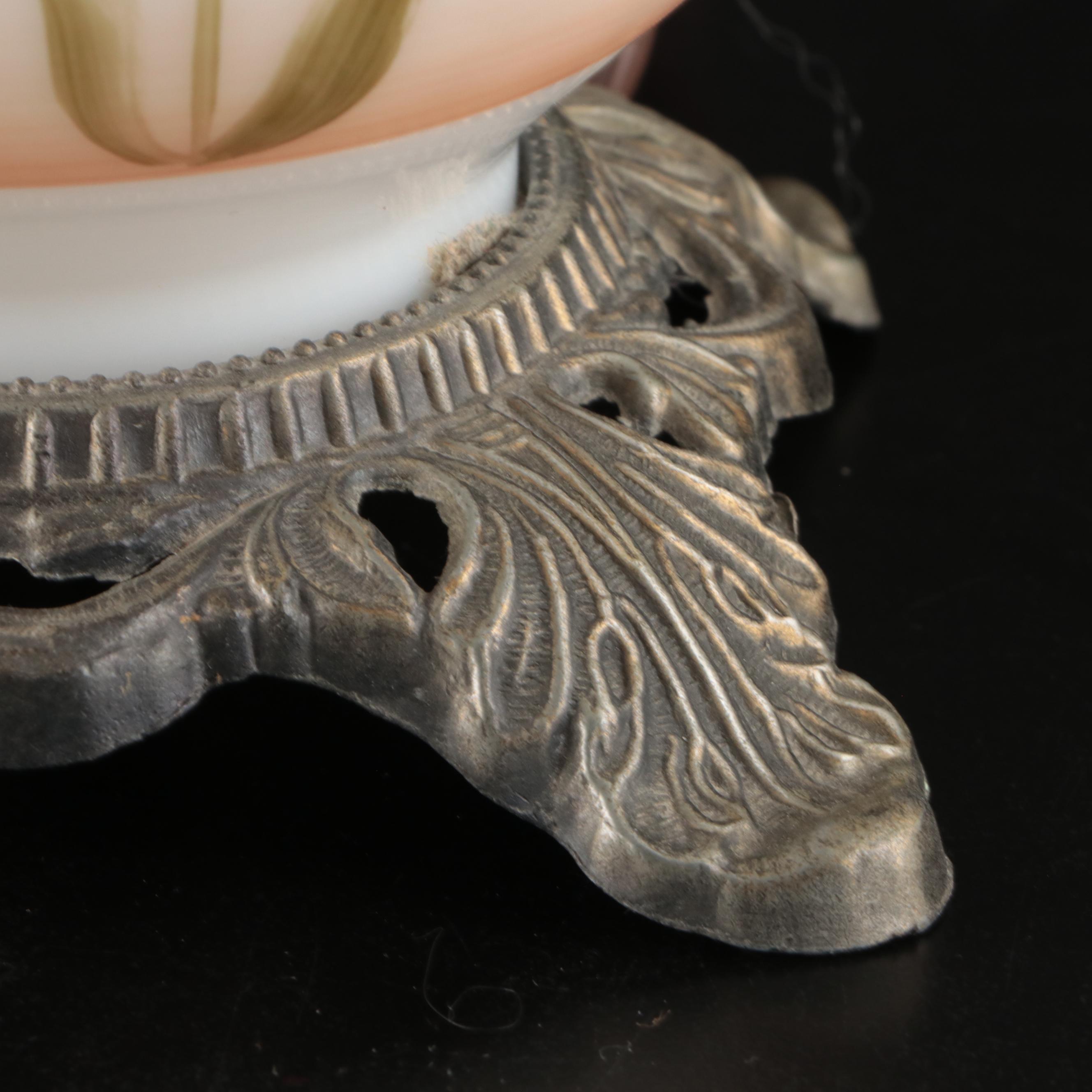 Victorian Style Orange Tulips Hand-Painted Milk Glass Parlor or Boudoir Lamp